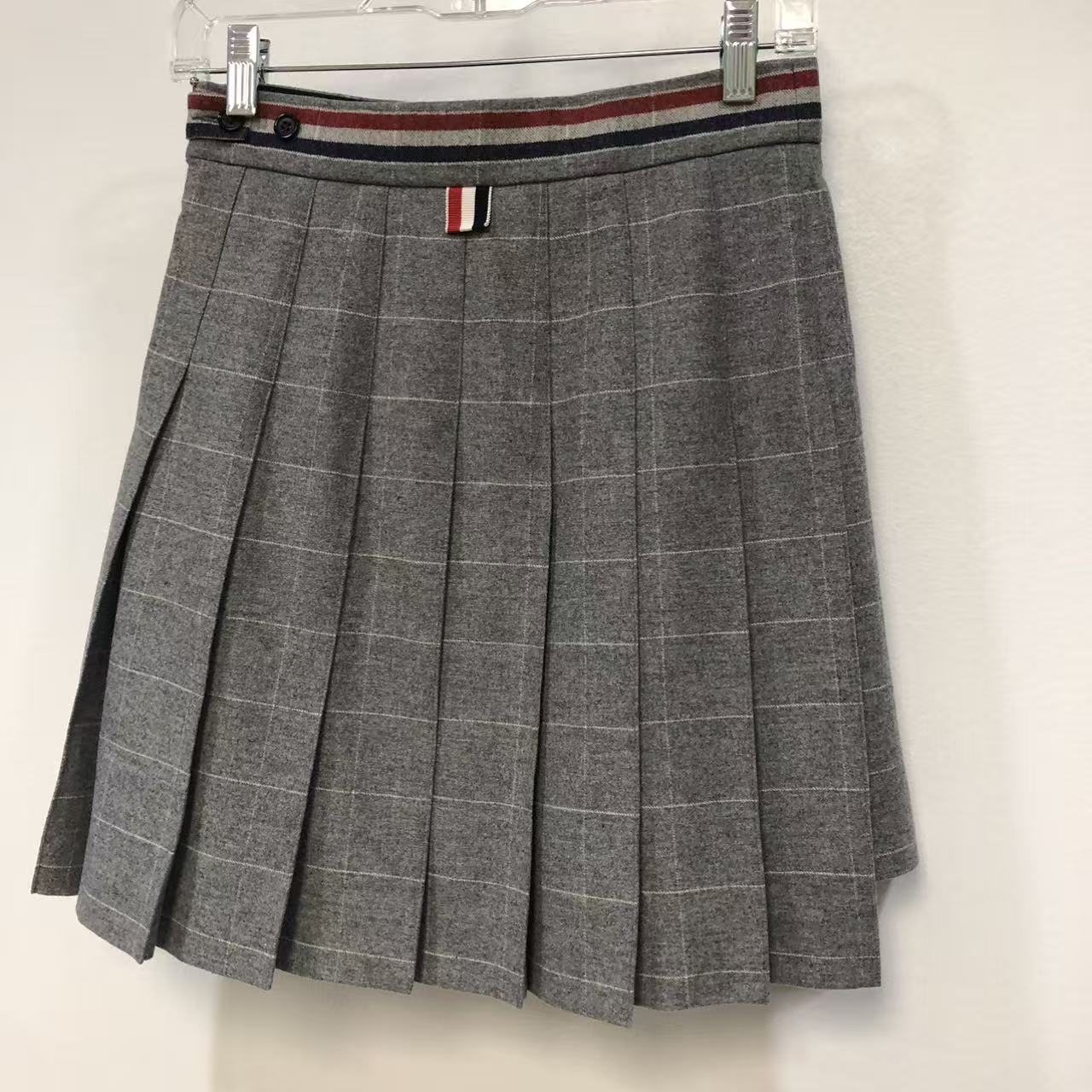 Thom Browne Windowpane Wool Pleated Mini Skirt