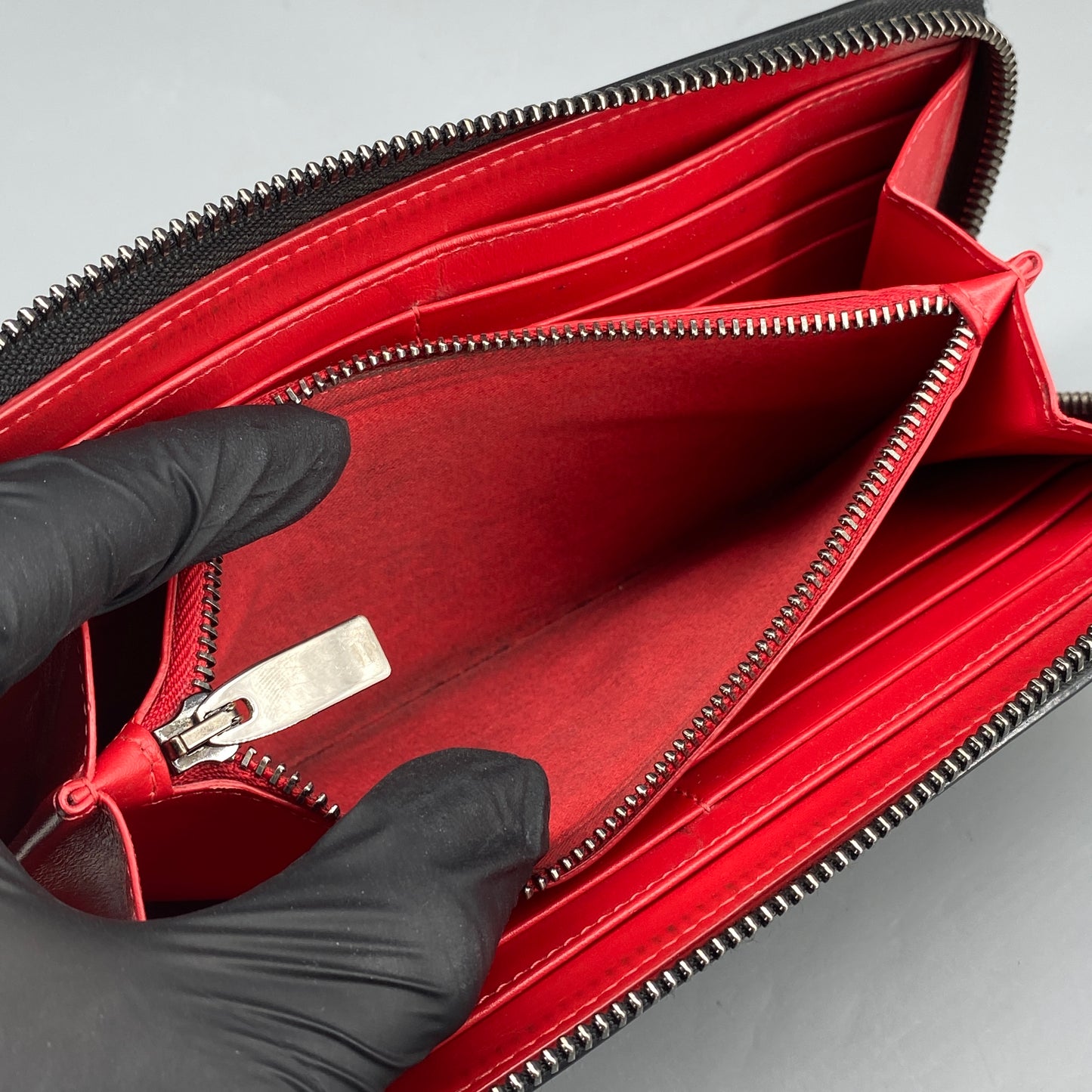 Christian Louboutin Black Leather Spiked Zip Around Long Wallet