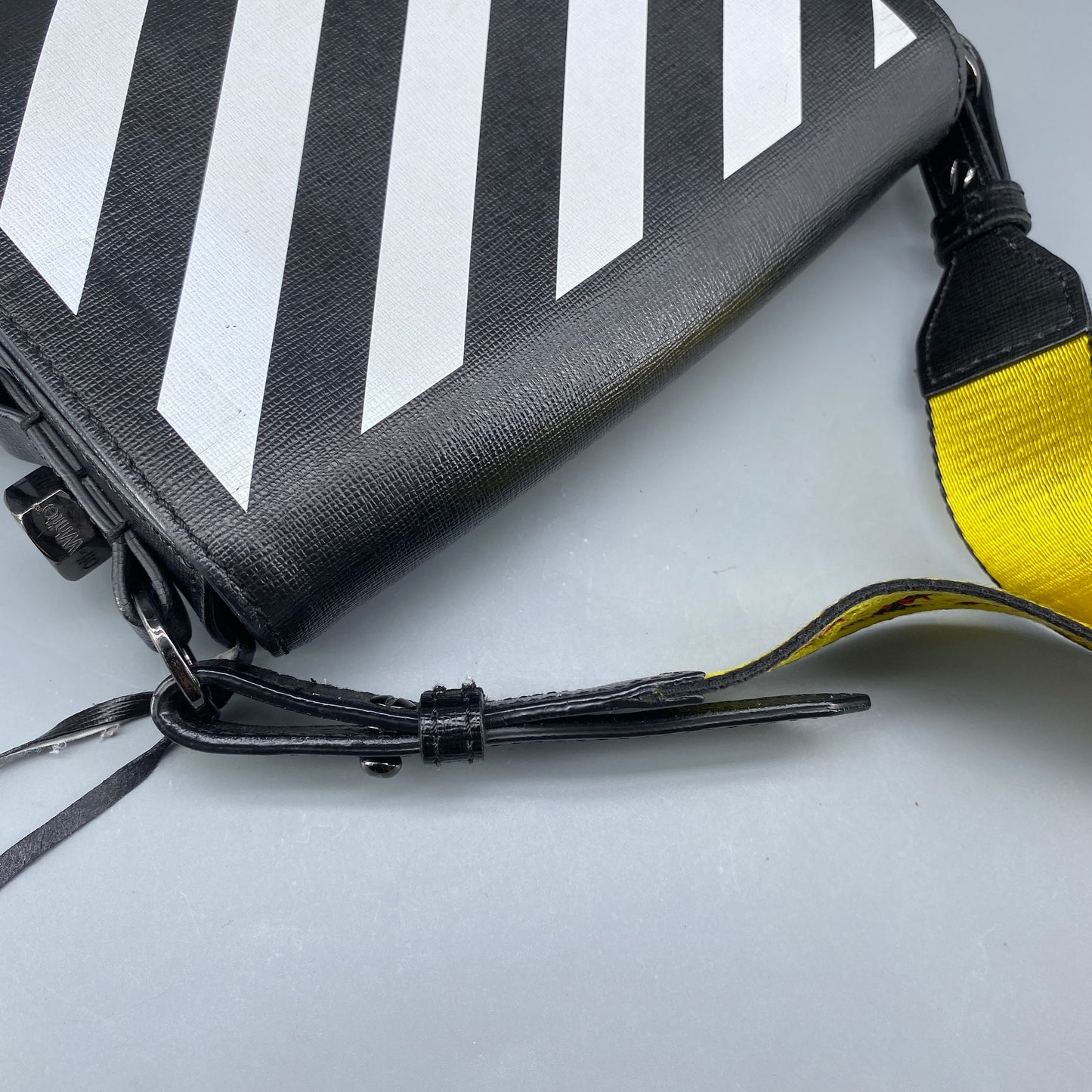 Off White Black Diagonal Stripe Leather Crossbody Bag