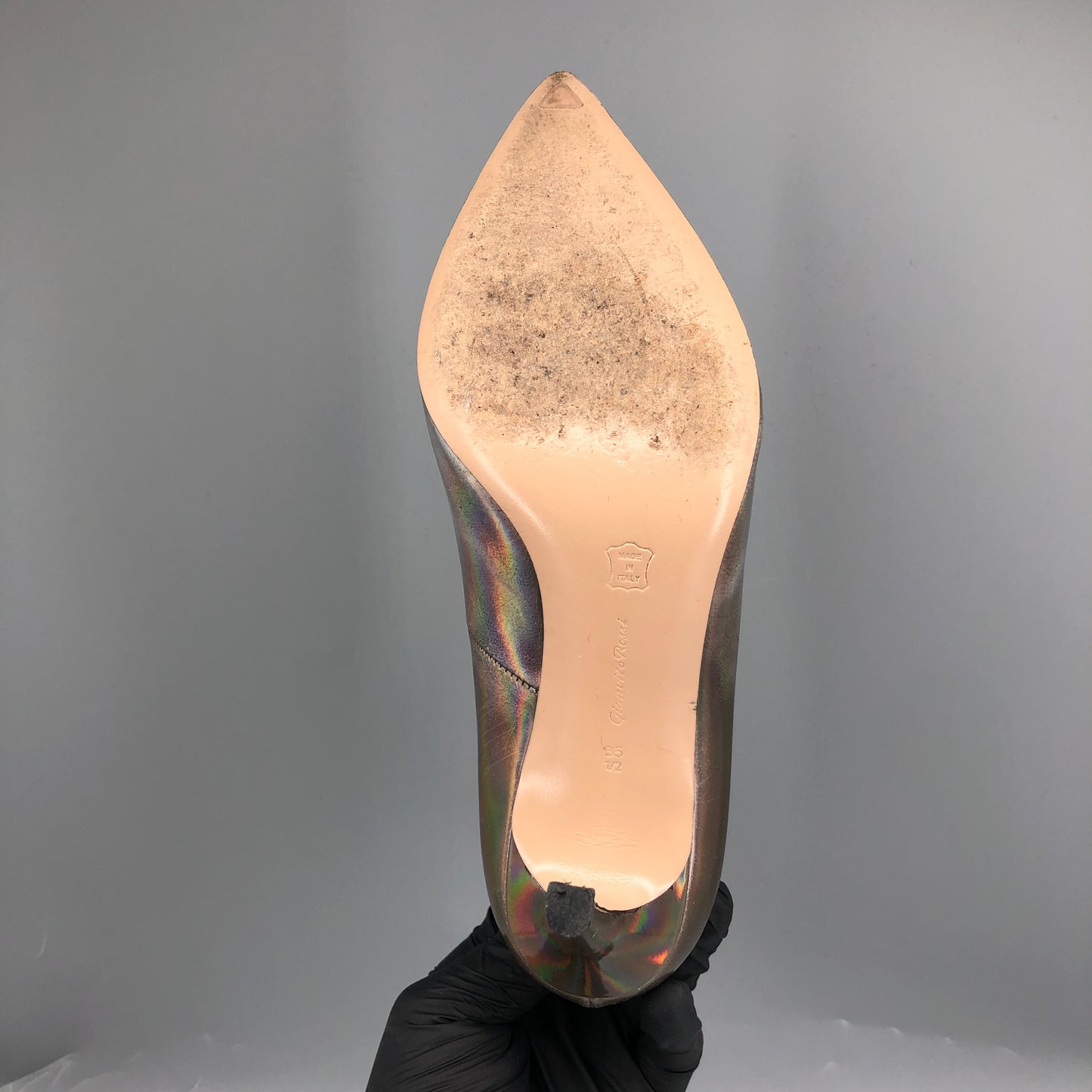 Gianvito Rossi Rainbow Silver Metallic Pointed Stiletto Pumps 35.5