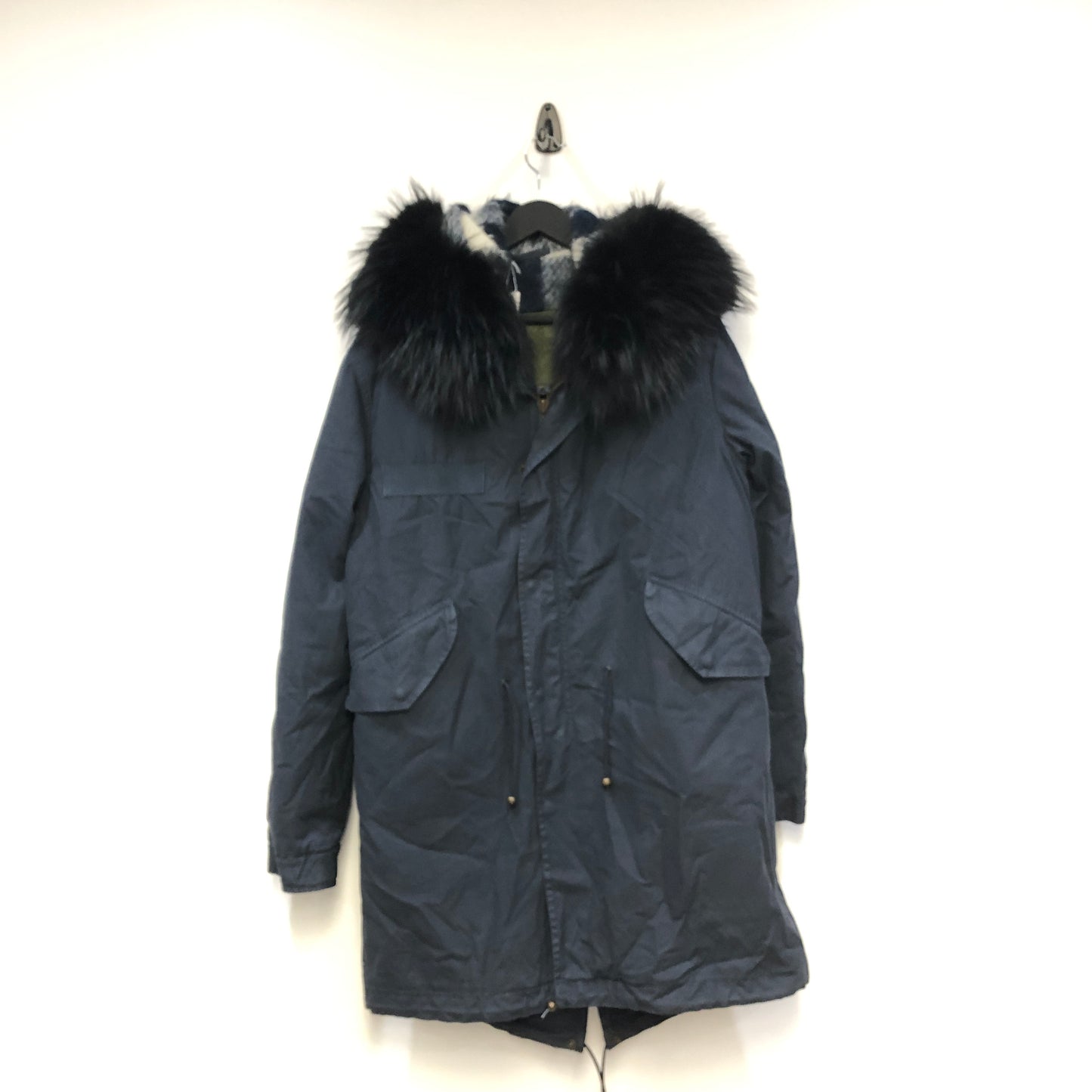 Mr & Mrs Navy Blue Fur Hood Parka Coat Size M