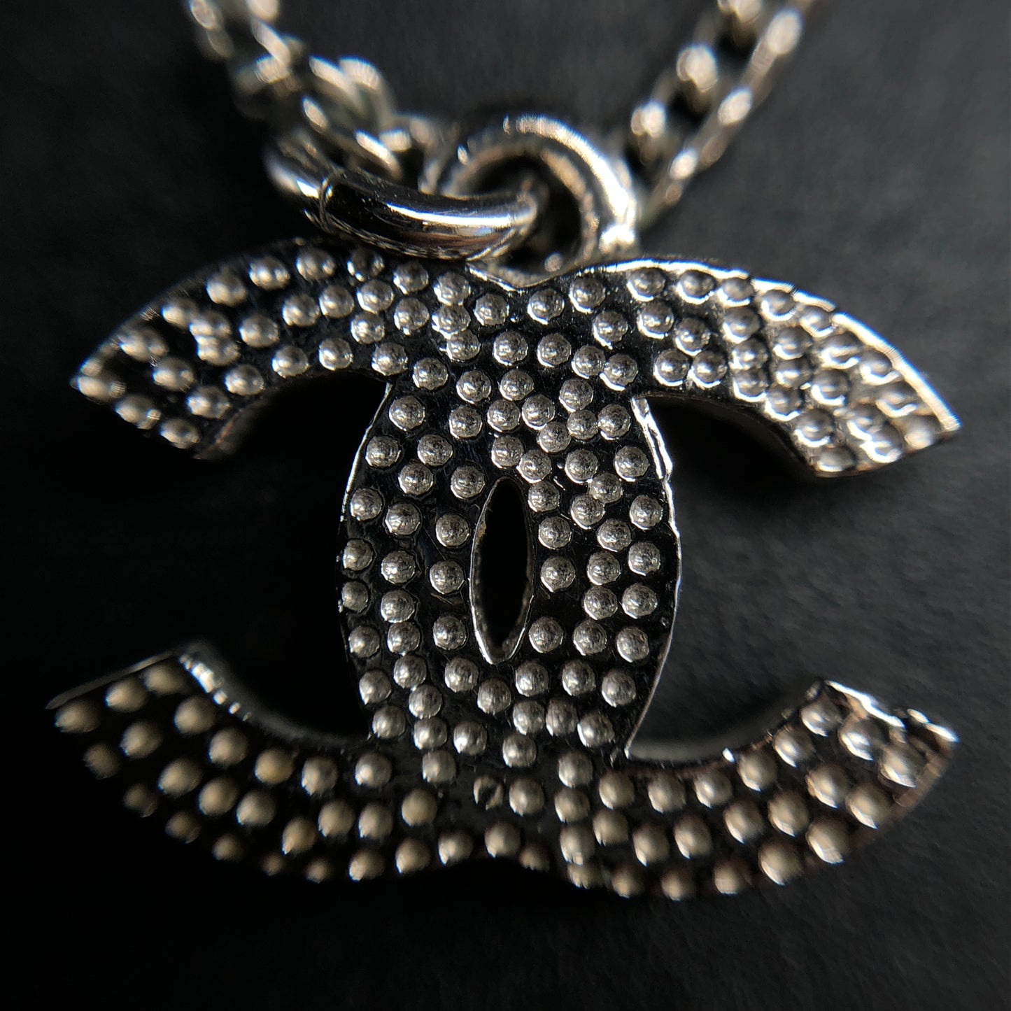 Chanel Silver-Tone Crystal CC Pendant Necklace