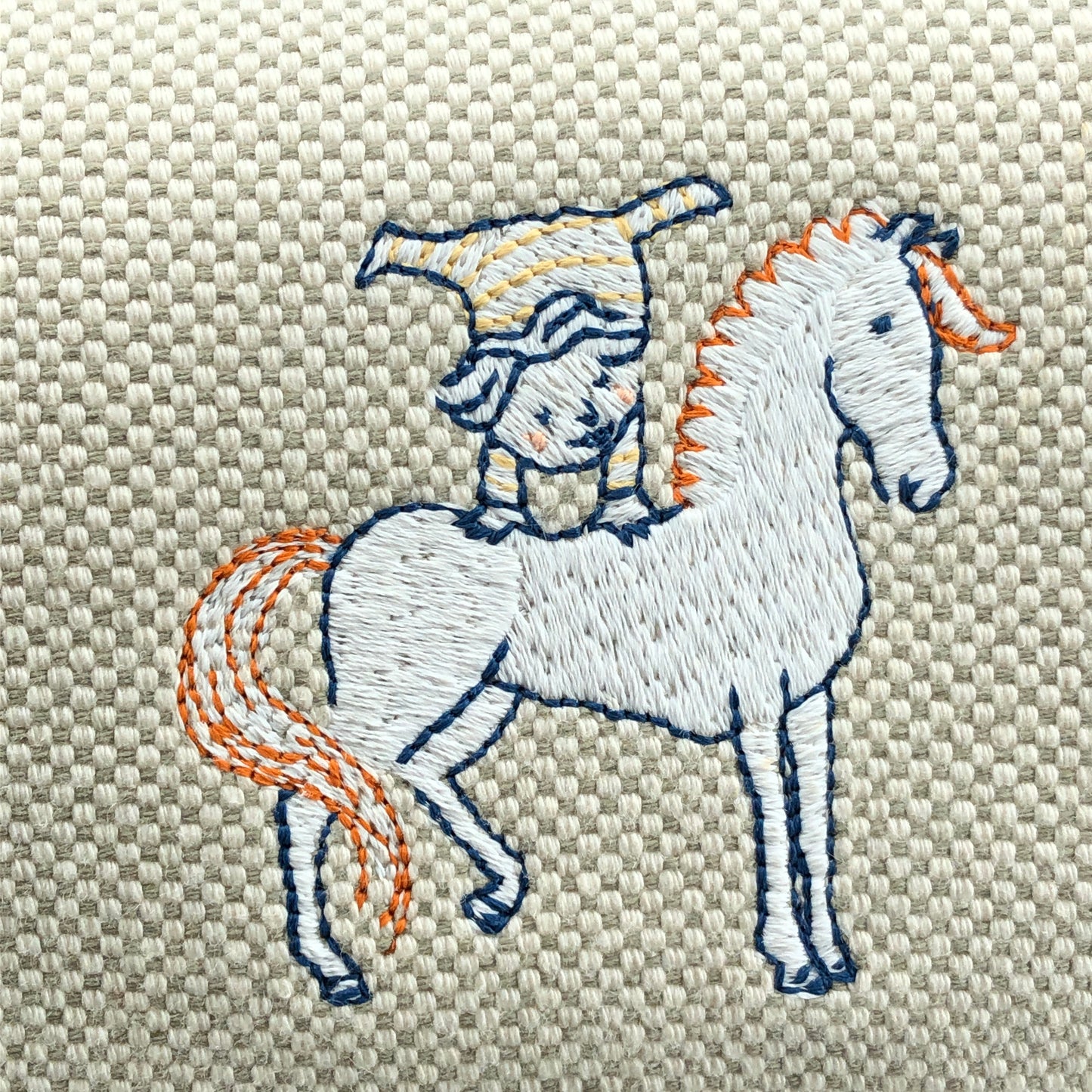 Hermes Bride A Brac Canvas Cosmetic Hand Bag Cream Navy