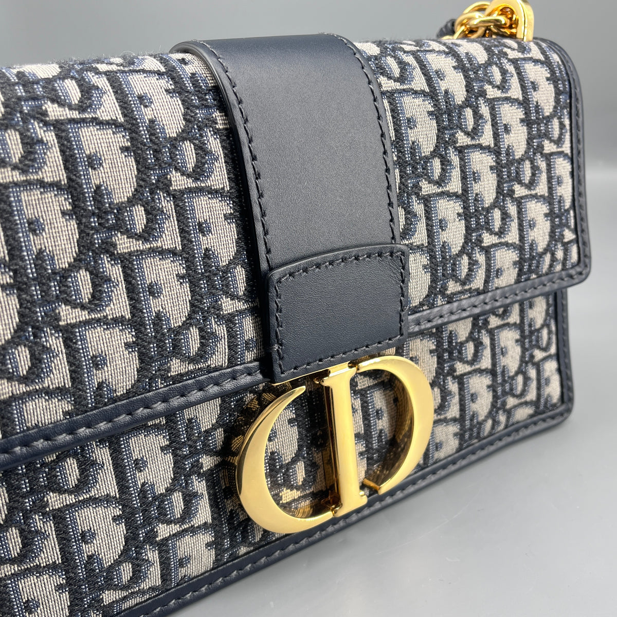 Christian Dior Navy Blue Oblique Jacquard 30 Montaigne Shoulder Bag