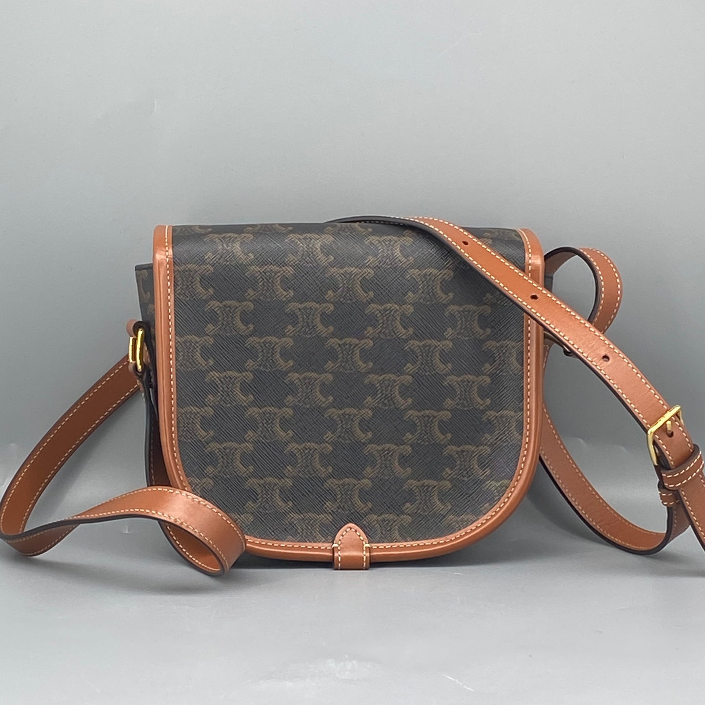 Celine Triomphe Canvas Leather Trim Saddle Crossbody Bag