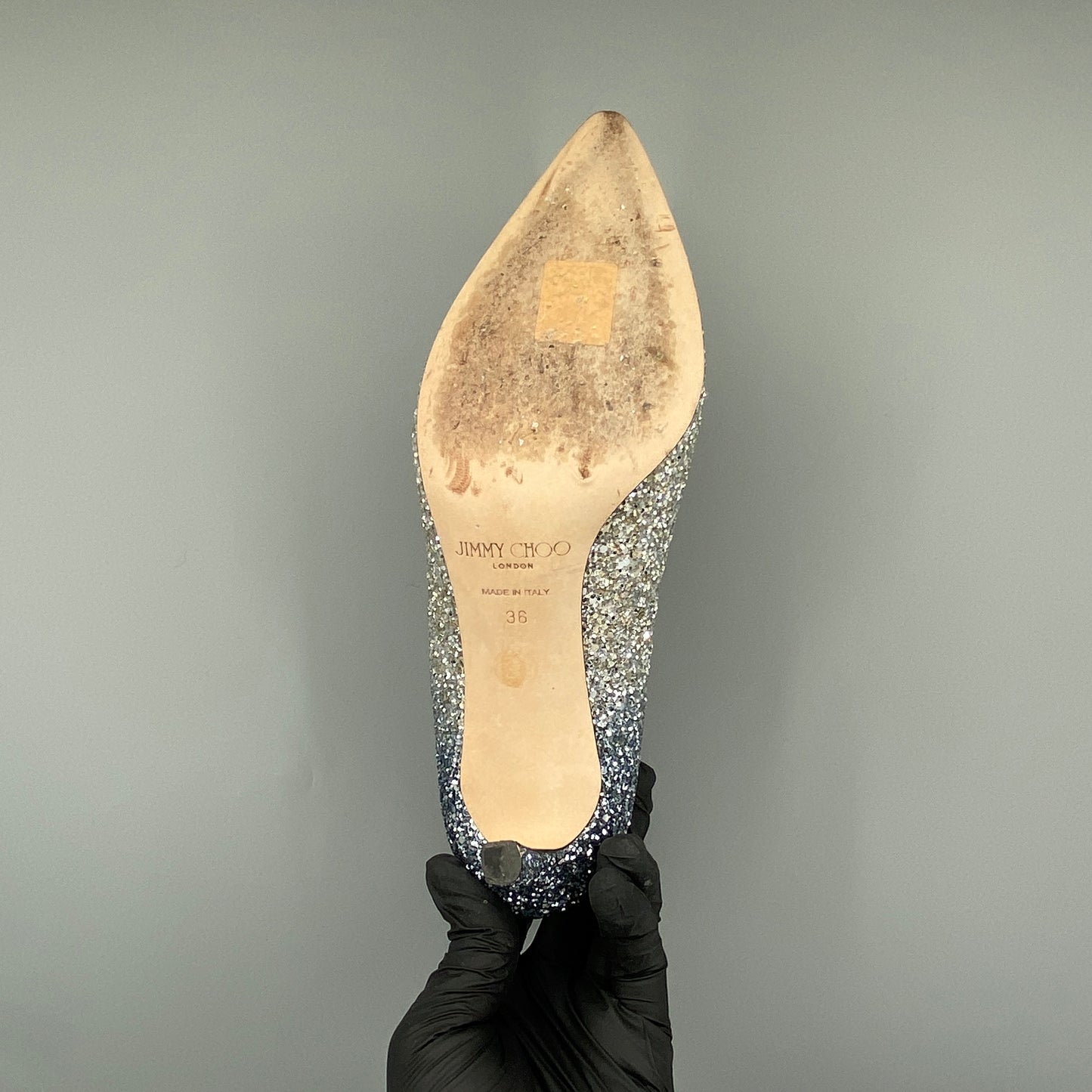 Jimmy Choo Women's Silver Glitter Pointed Toe High Heel Pumps Size 36