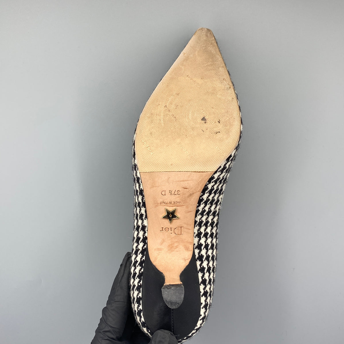 Christian Dior Houndstooth Fabric Pointed Toe High Heel  Size 37.5