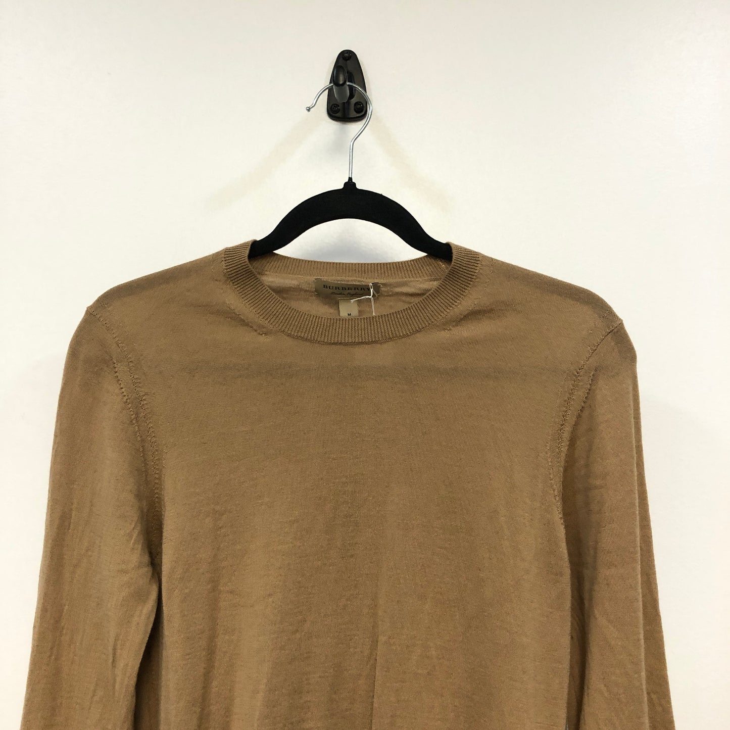 Burberry Camel Check Elbow Patch Crew Neck Wool Sweater M