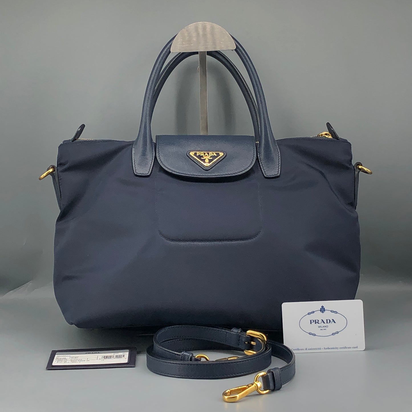 Prada Re-Nylon Tote Handbag Navy Blue