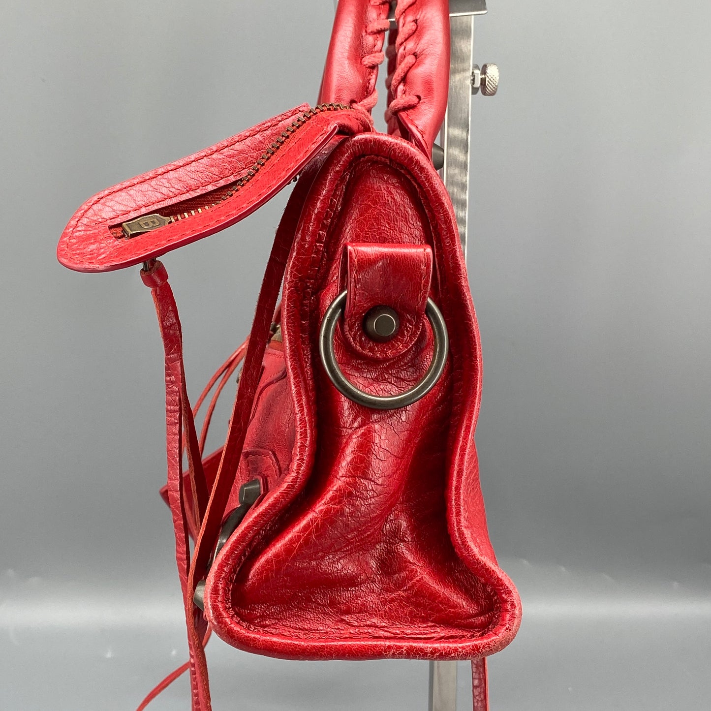 Balenciaga Red Lambskin Mini City Handbag