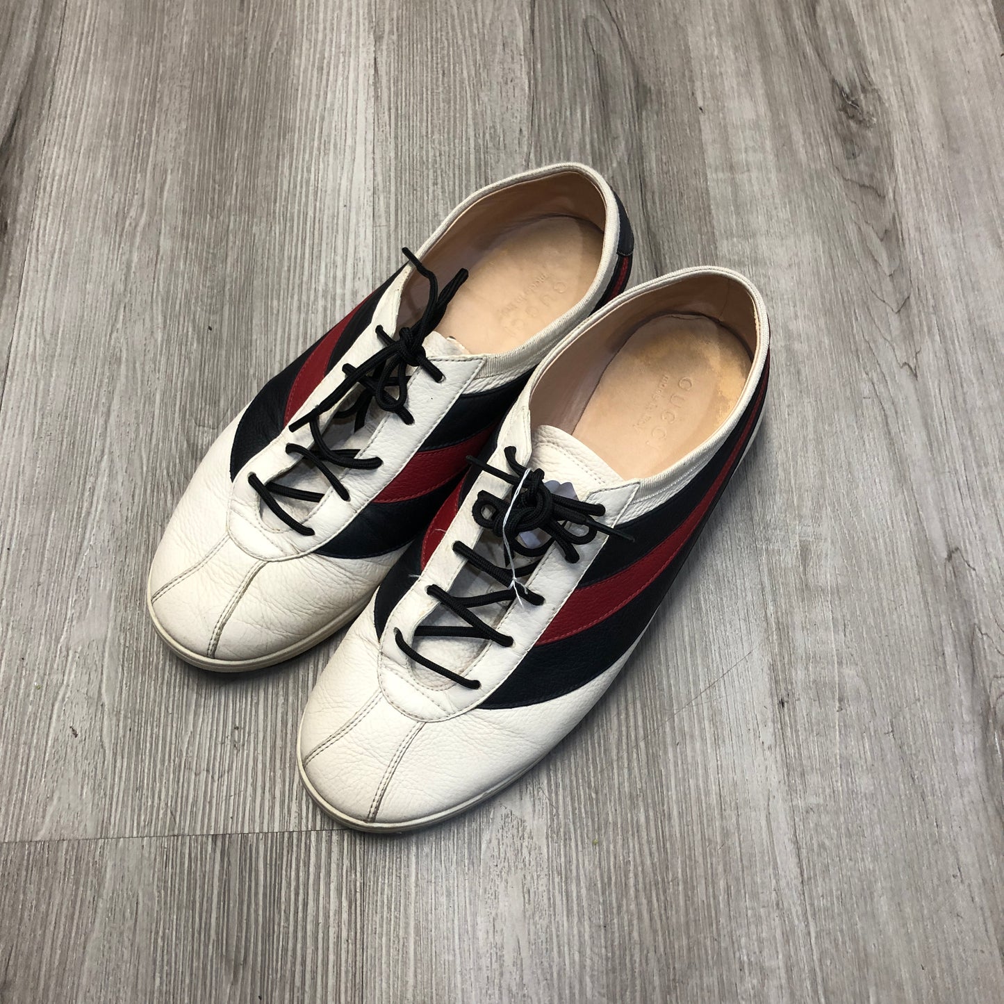 Gucci Men's White Leather Low-Top Sneakers with Web Detail Size 9