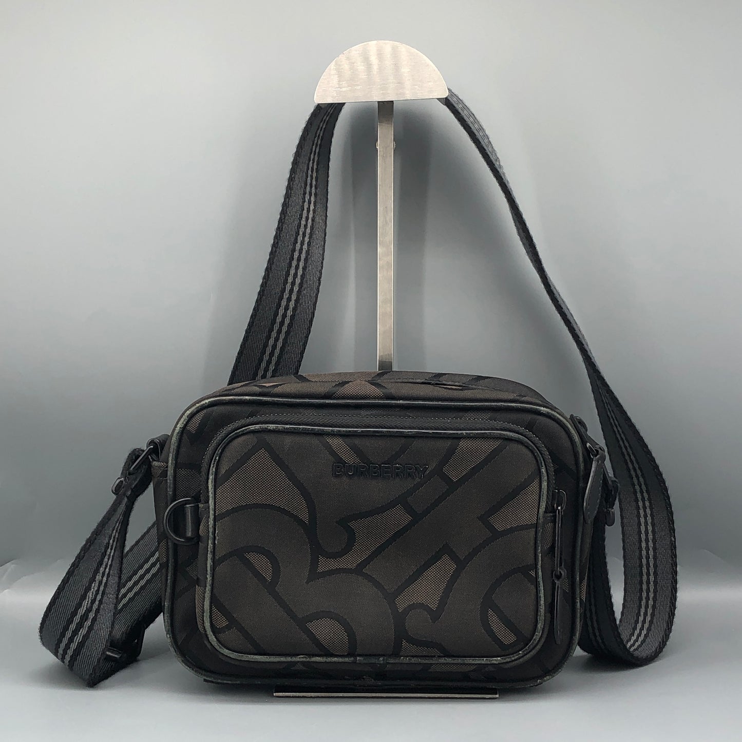 Burberry TB Monogram Canvas Crossbody Camera Bag Black
