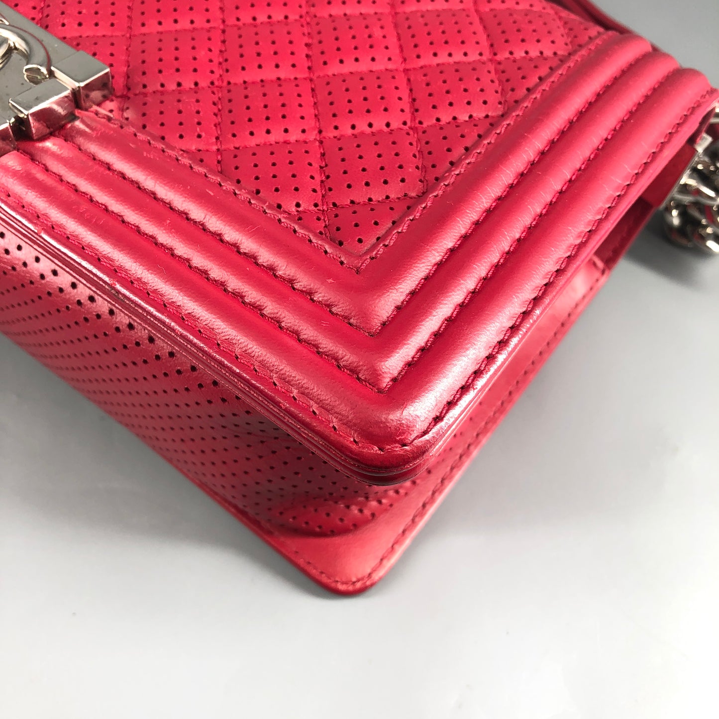 Chanel Boy Perforated Lambskin Quilted Shoulder Bag  Hot Pink