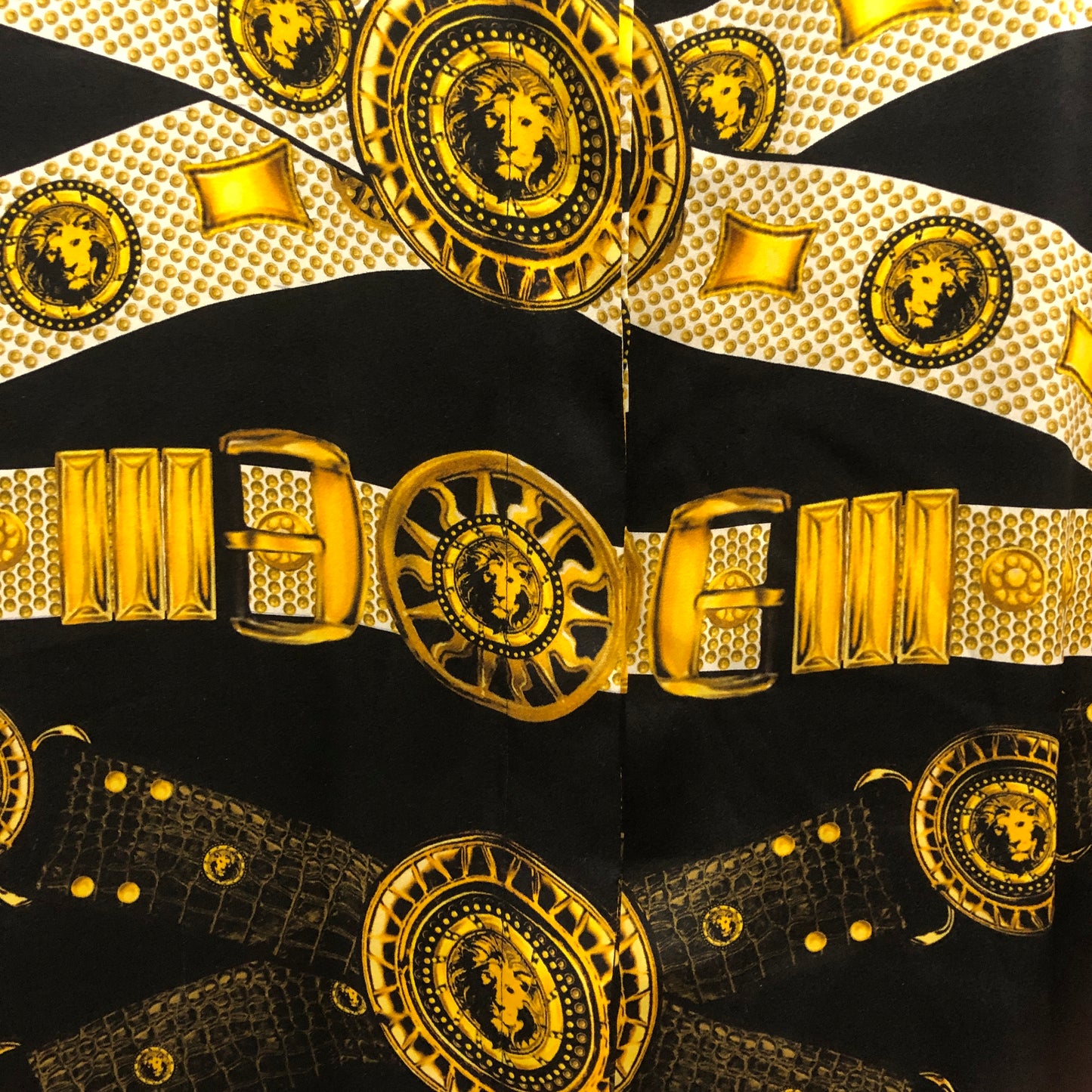 Versus Baroque Gold Belt Print Long Sleeve Shirt Size 40 Black/Gold