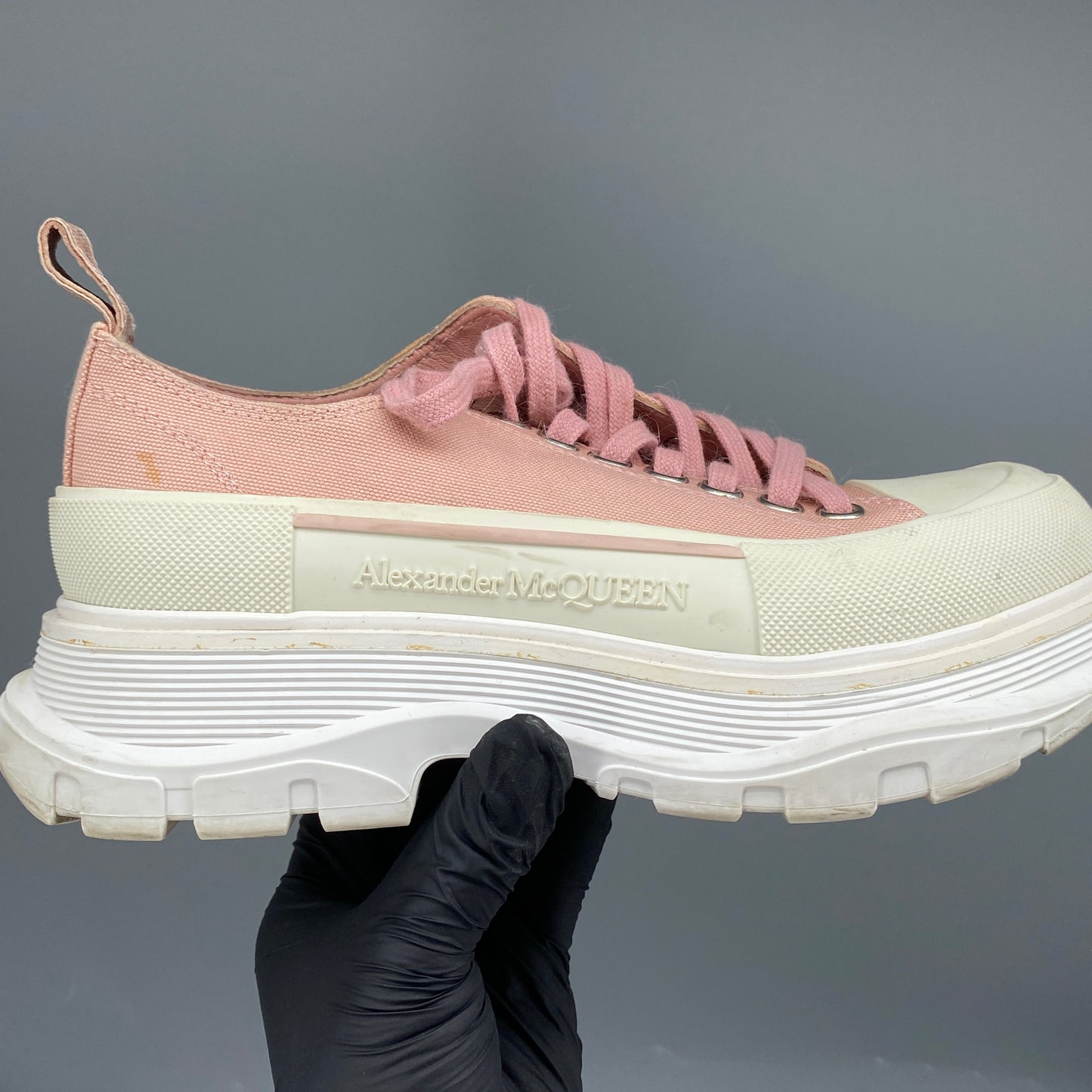Alexander McQueen Women's  Pink Canvas Multi-Layer Platform Lace-Up Sneakers Size 37