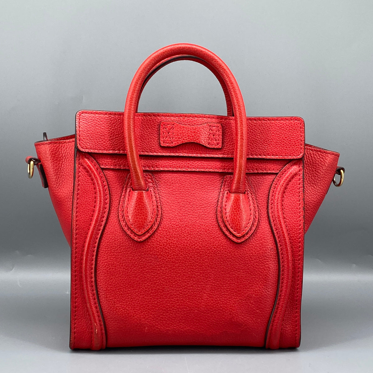 Celine Nano Luggage Red Leather Tote Bag