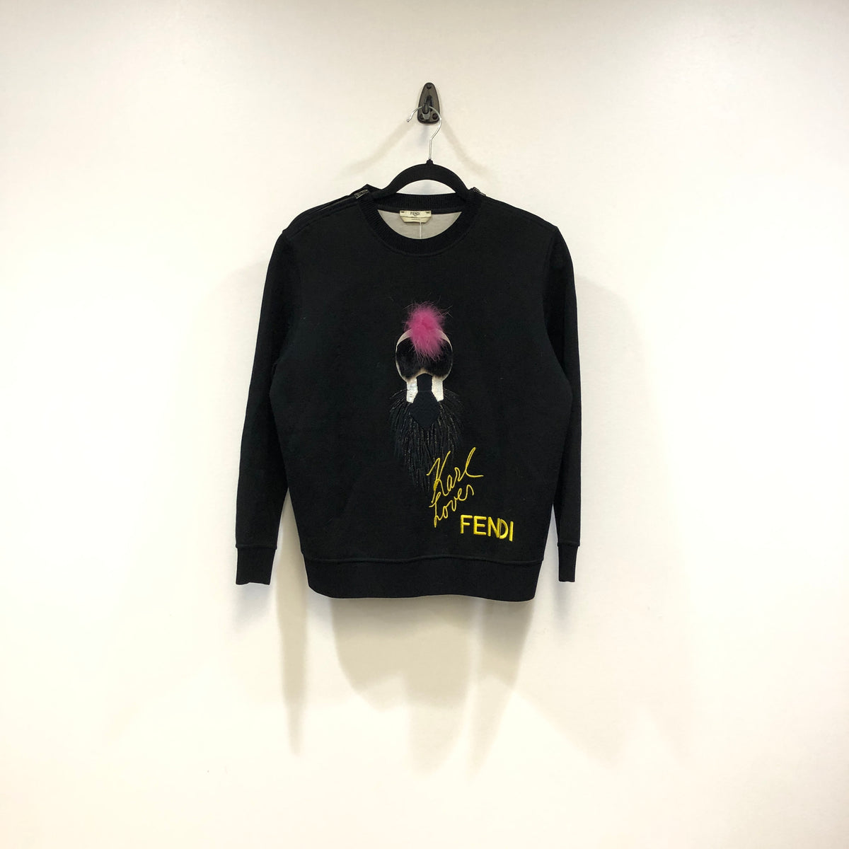 Fendi Black Karl Lagerfeld Graphic Crew Neck Sweatshirt Size 38
