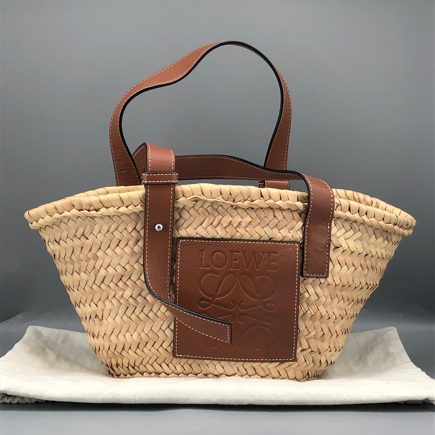 Loewe Anagram Straw Small Basket Tote Bag  Natural Straw