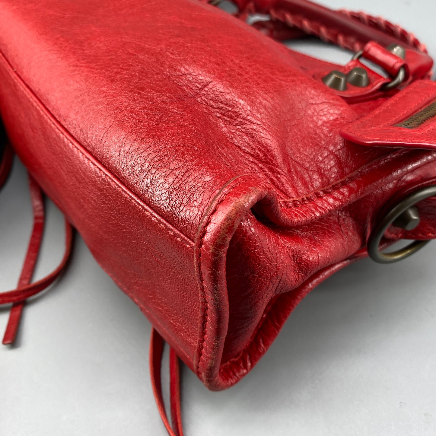 Balenciaga Red Lambskin Mini City Handbag