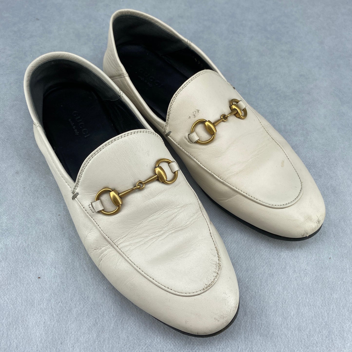 Gucci Cream Leather Horsebit Loafers Size 37
