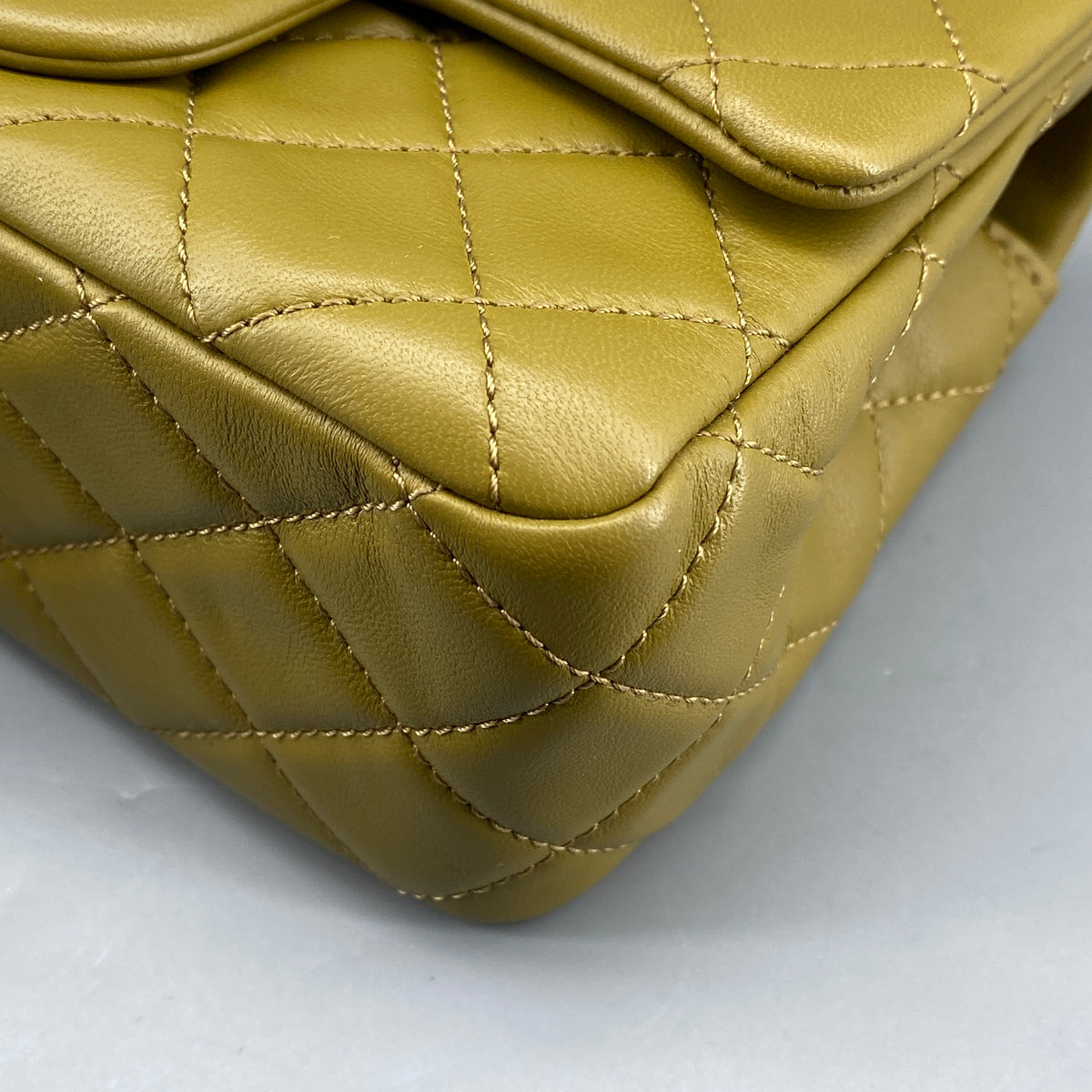 Chanel Olive Green Quilted  Lambskin Ball Charm Flap Bag
