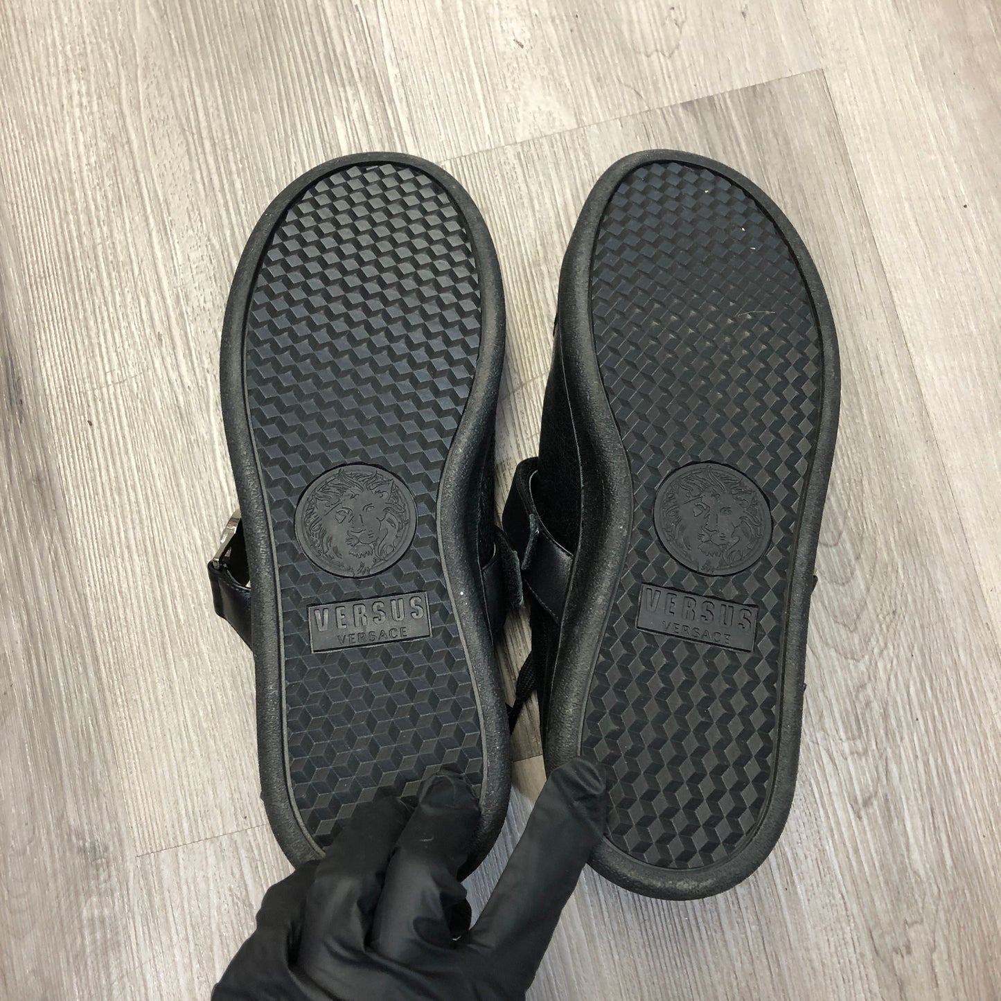 Versace Men's Black Leather Low-Top Sneakers Size 42