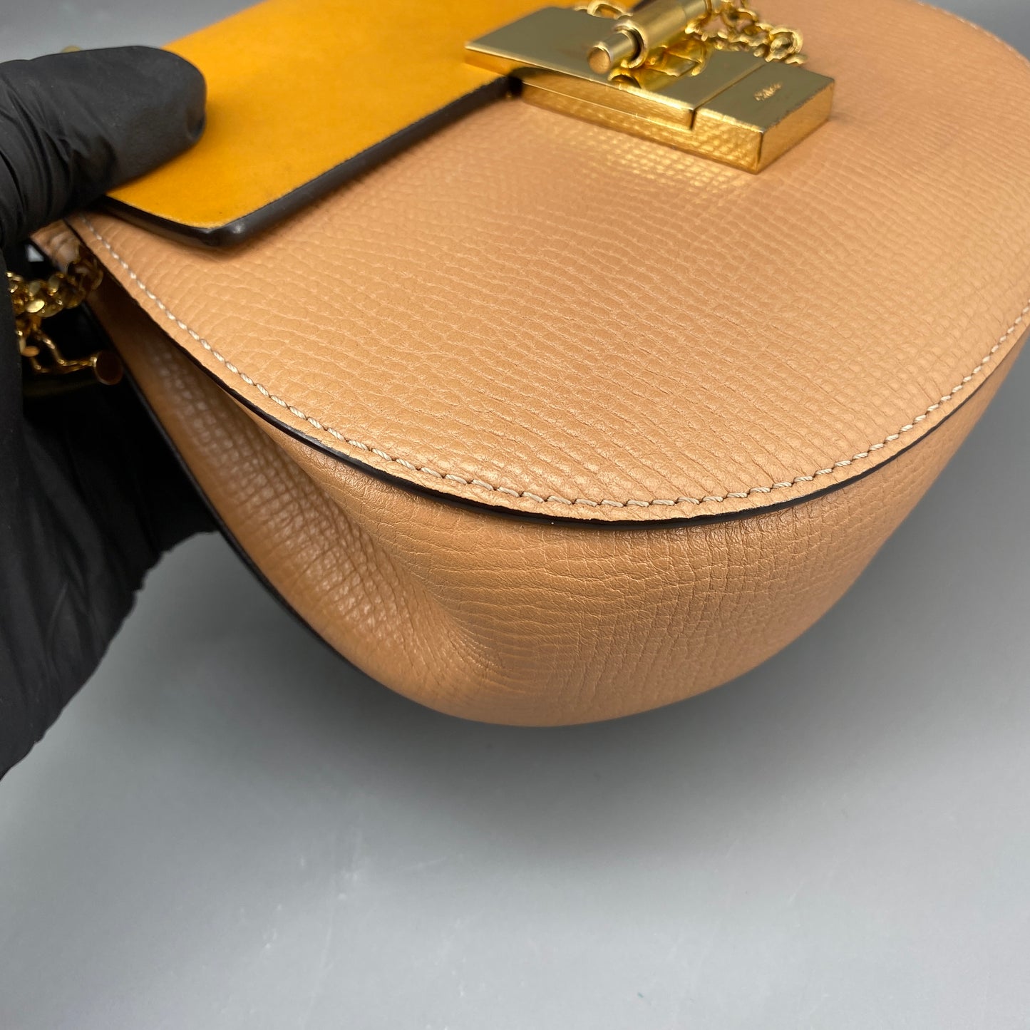 Chloe Yellow Nude Leather Drew Crossbody Saddle Bag