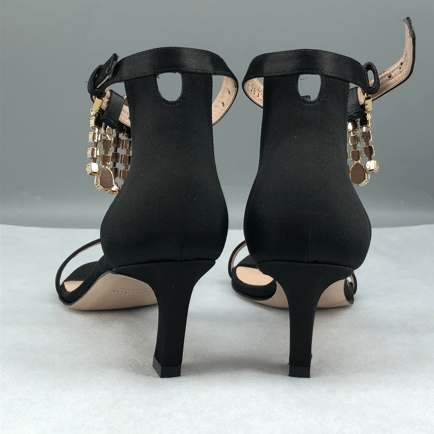 Stuart Weitzman Women's Crystal Tassel Ankle Strap Sandals Black Size 6