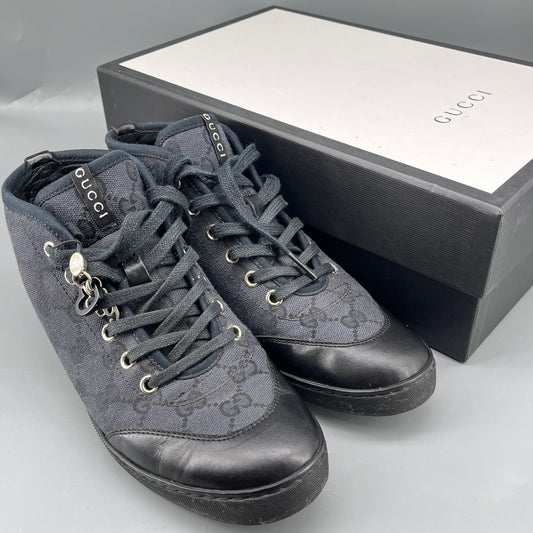 Gucci Black GG Canvas & Leather High Top Sneakers size 35.5