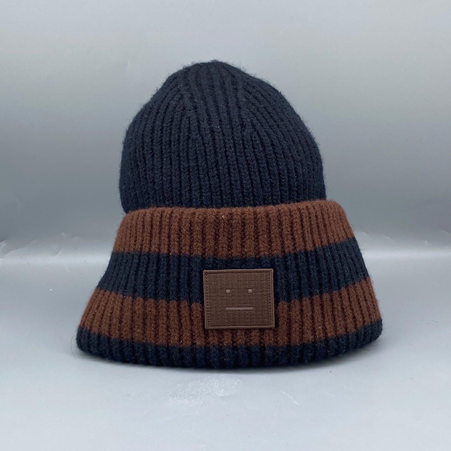 Acne Studios Black & Brown Striped Ribbed Knit Beanie Hat