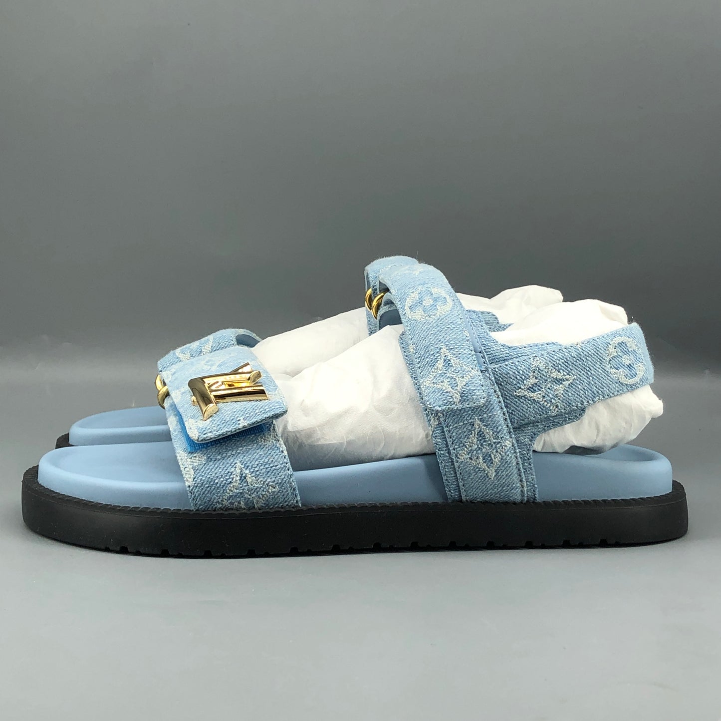Louis Vuitton Unisex Monogram Sandals Size 38.5 Light Blue