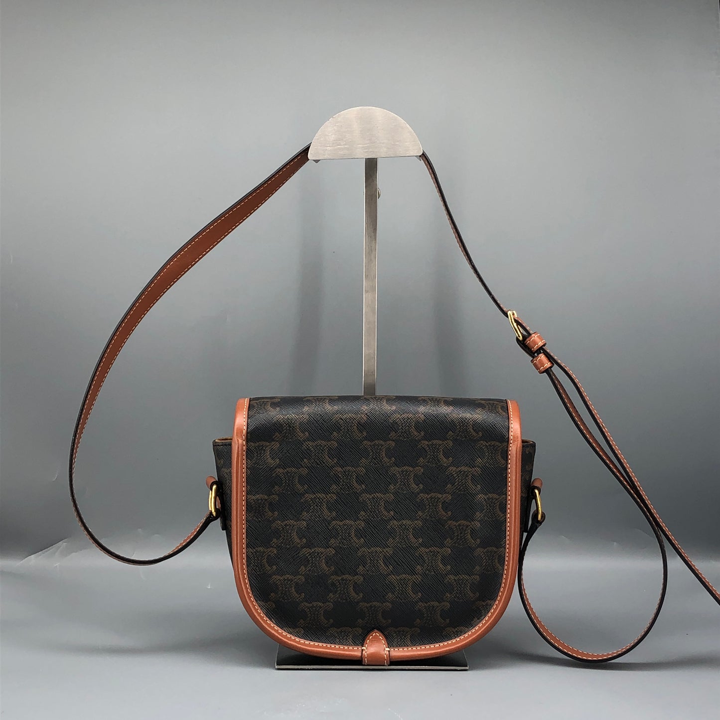 Celine Triomphe Canvas Medium Folco Crossbody Bag Dark Brown