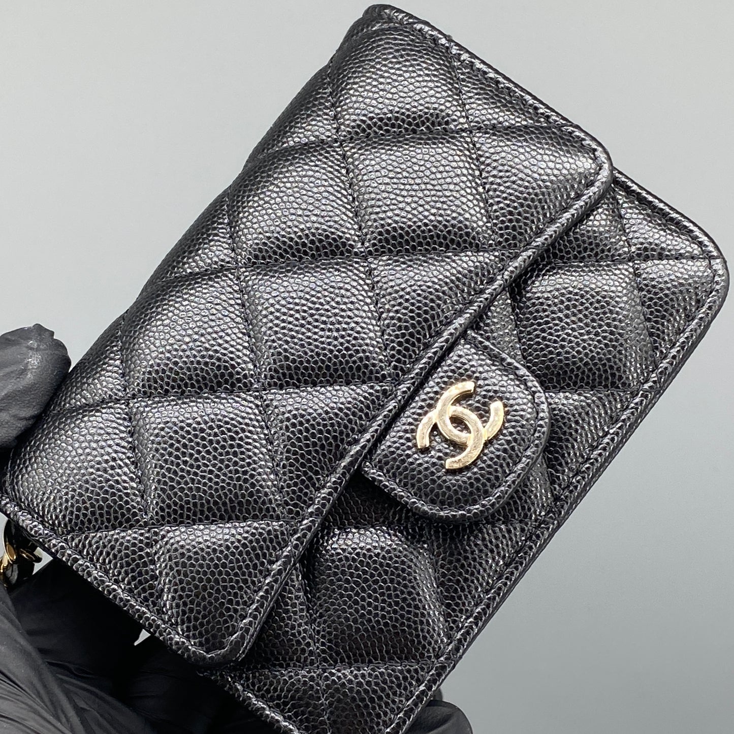 Chanel Quilted Caviar Mini Chain Wallet Bag Black