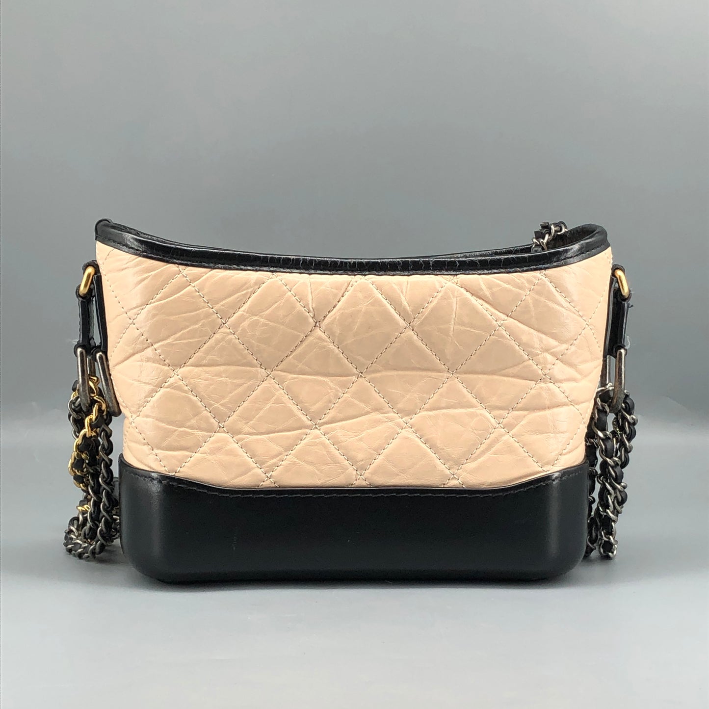 Chanel Aged Calfskin Quilted Small Gabrielle Hobo Beige Black