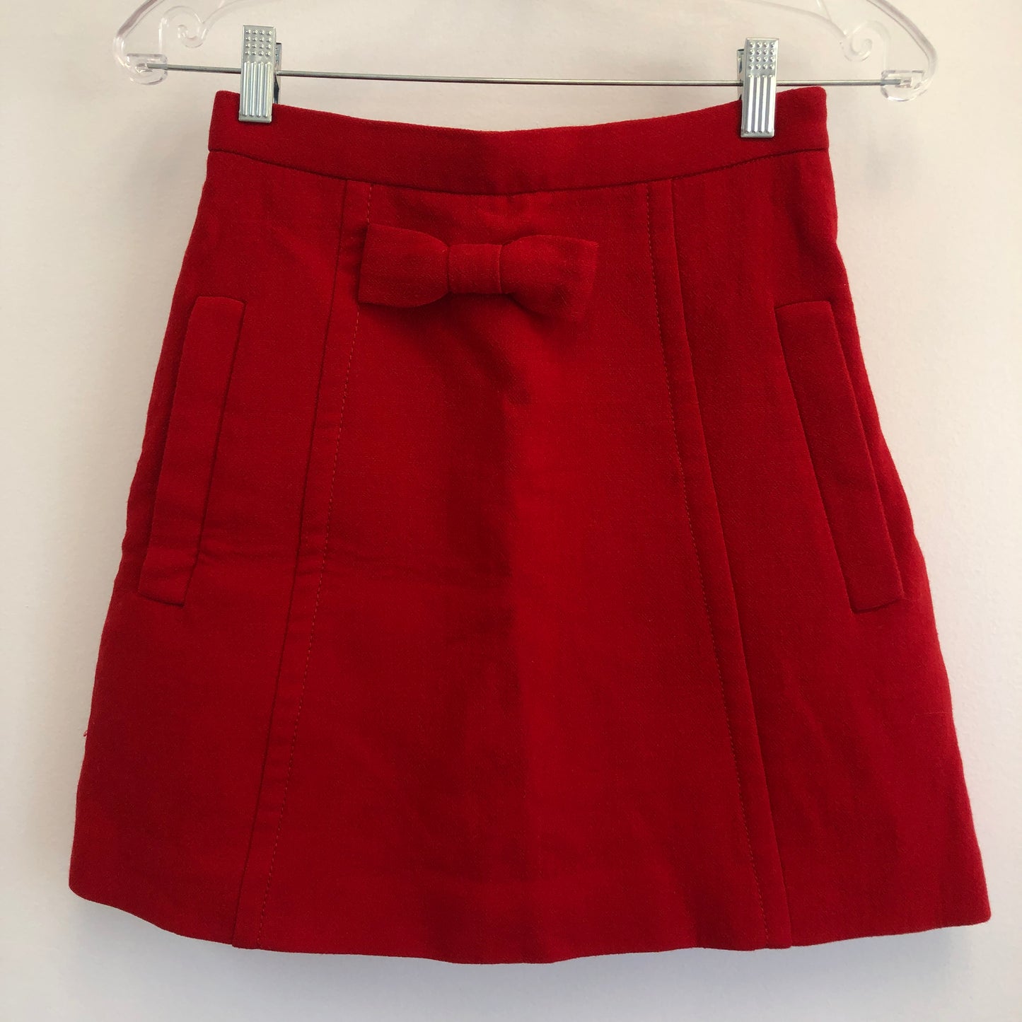 Miu Miu Red Wool Bow Detail A-Line Mini Skirt Size 38