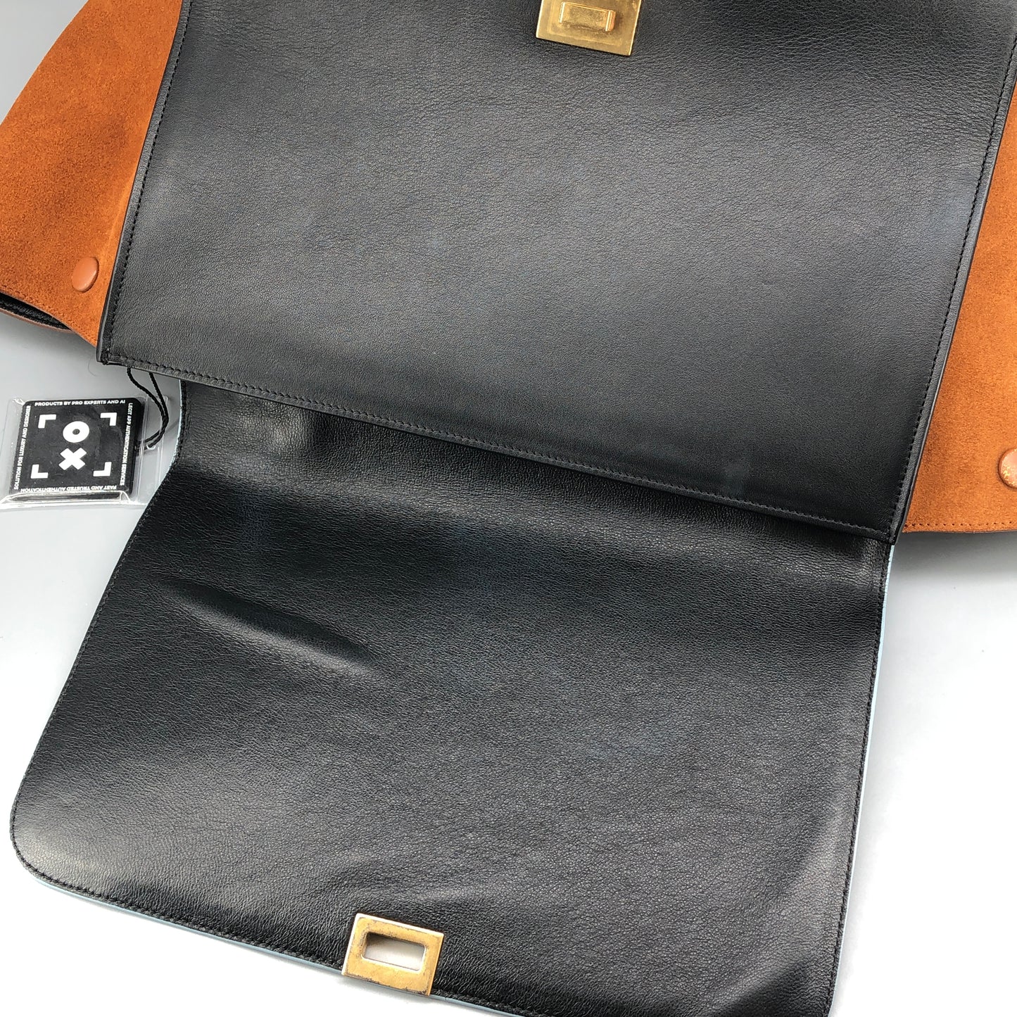 Celine Trapeze Leather & Suede Tote Bag Light Blue/Caramel/Black