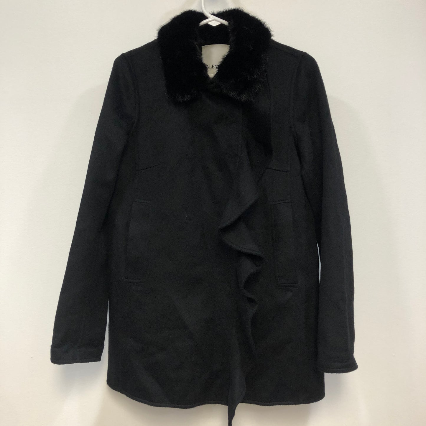 Valentino Black Fur Collar Ruffle Coat Size 40
