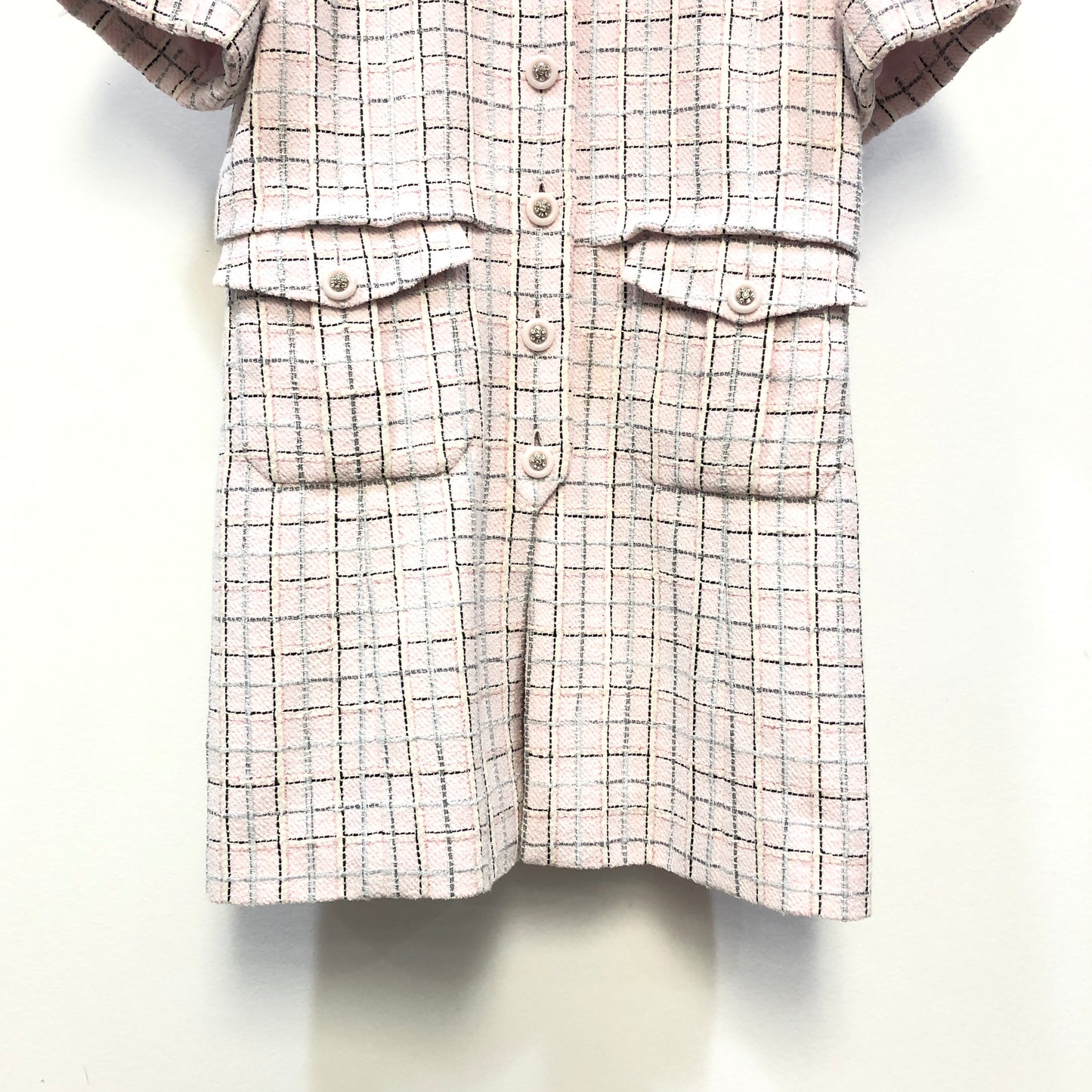 Chanel Pink Plaid Short Sleeve Tweed Dress Point Collar Size 34