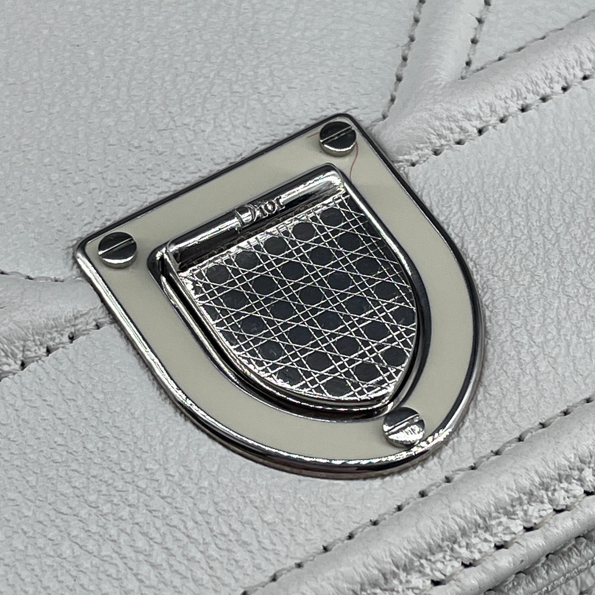 Christian Dior White Grained Calfskin Diorama Clutch Chain Bag