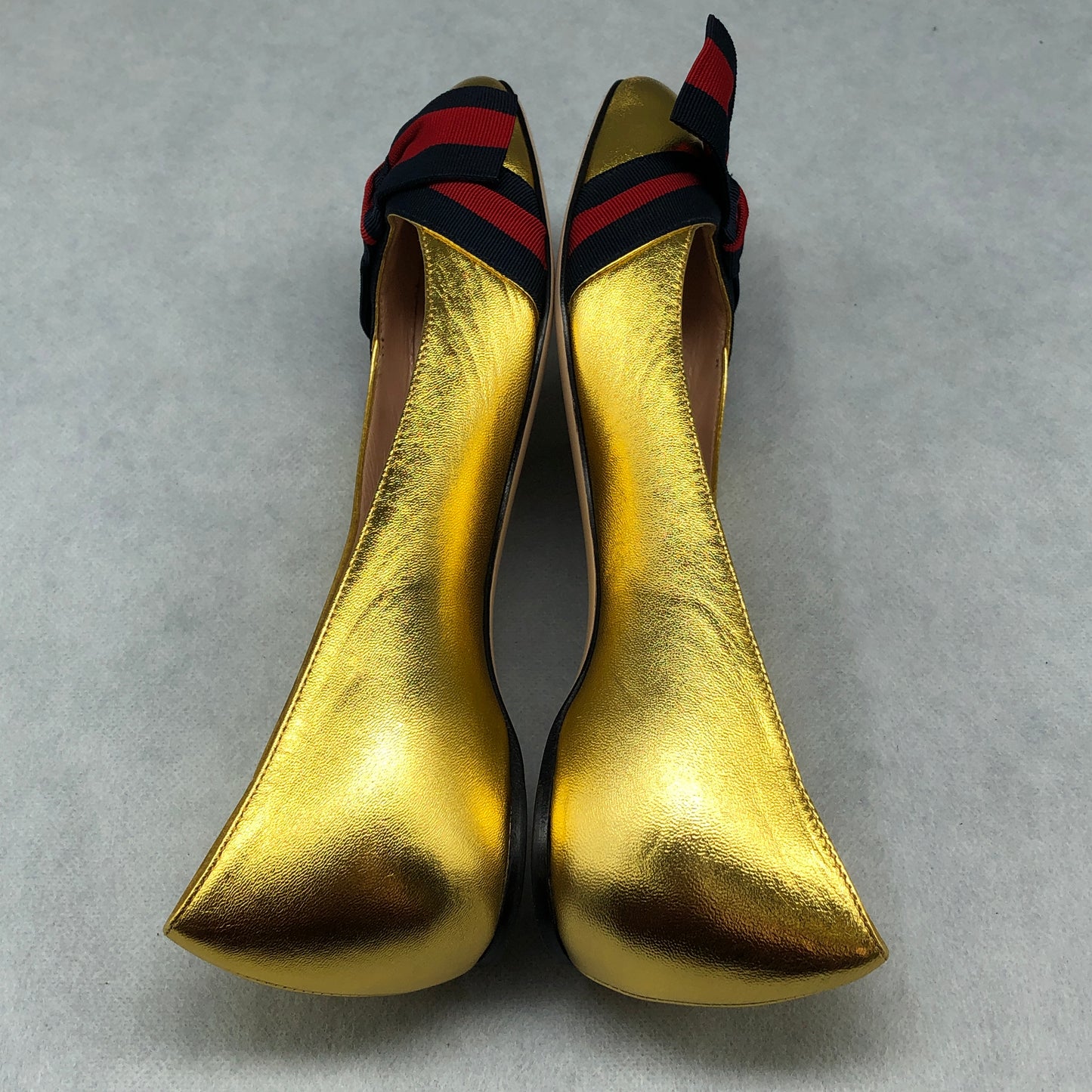 Gucci Women Ballet Flats Shoes Gold Web Bow Size 36