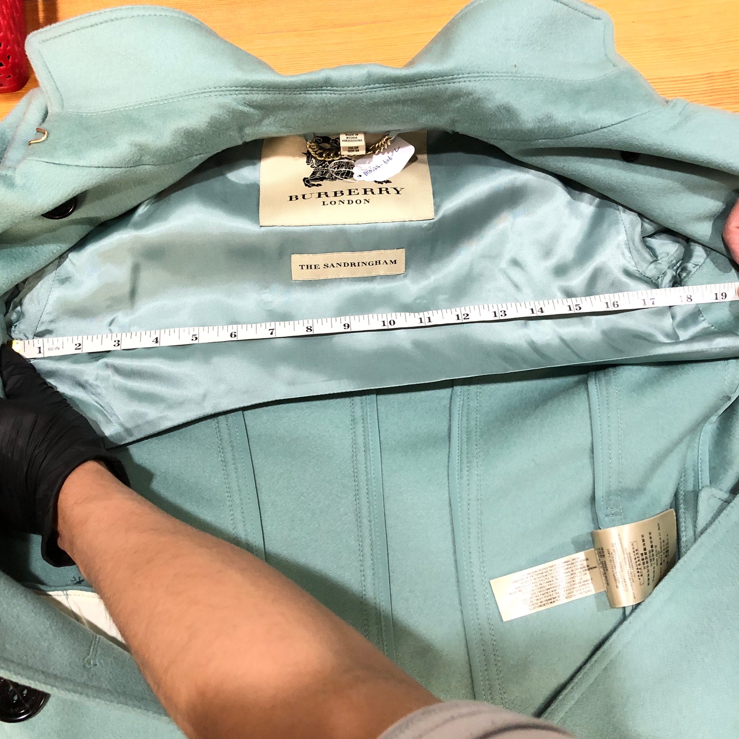 Burberry The Sandringham Tiffany Blue Cotton Trench Coat Size UK 6