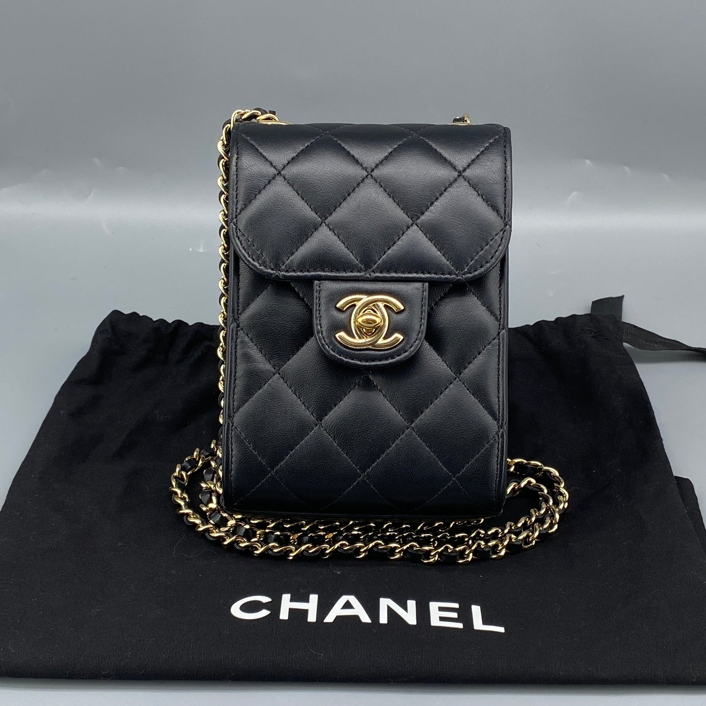 Chanel Black Quilted Lambskin Mini Phone Crossbody Bag