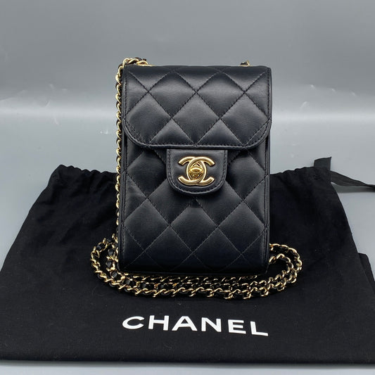 Chanel Black Quilted Lambskin Mini Phone Crossbody Bag