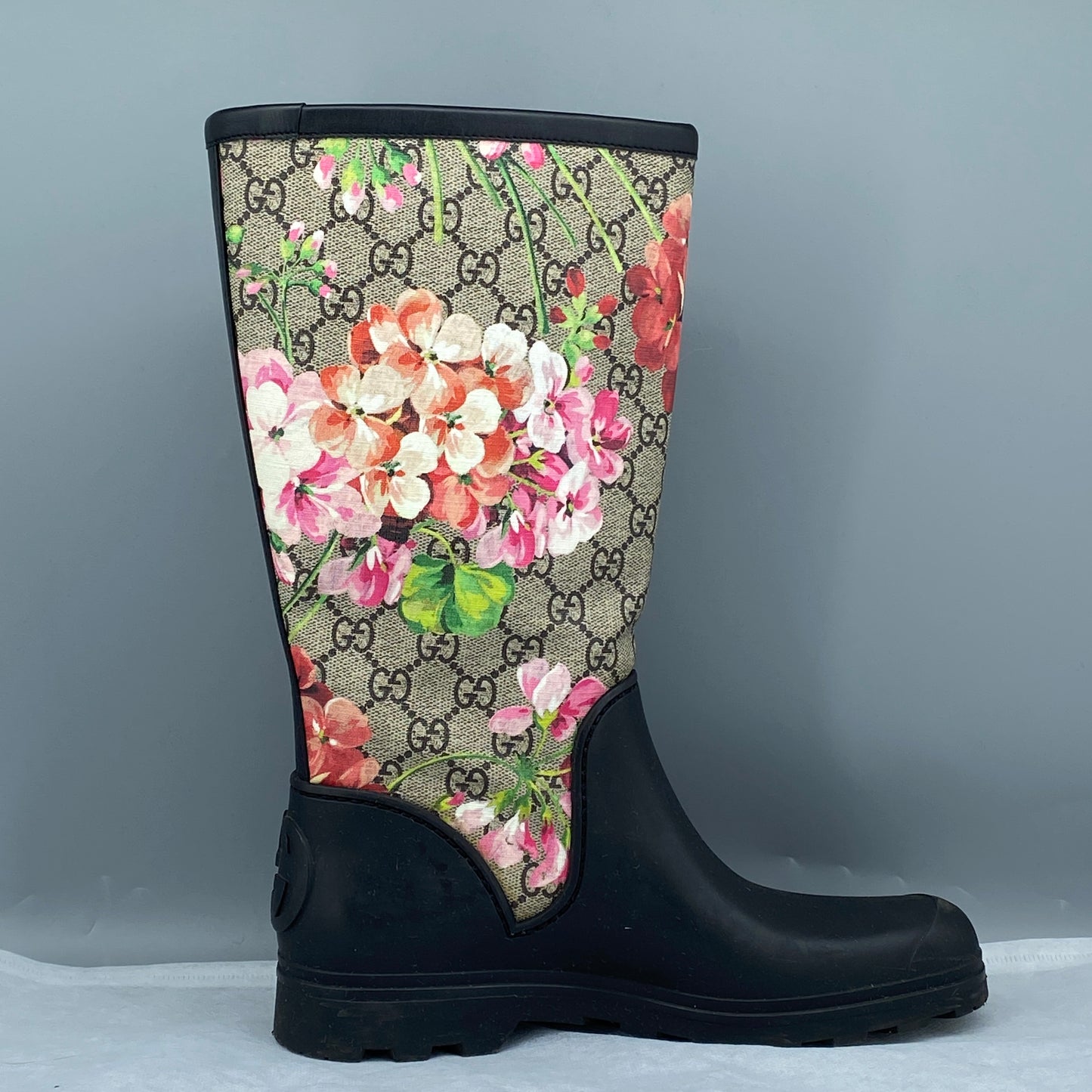 Gucci Women's  GG Floral Print Rubber Mid-Calf Rain Boots Size 37
