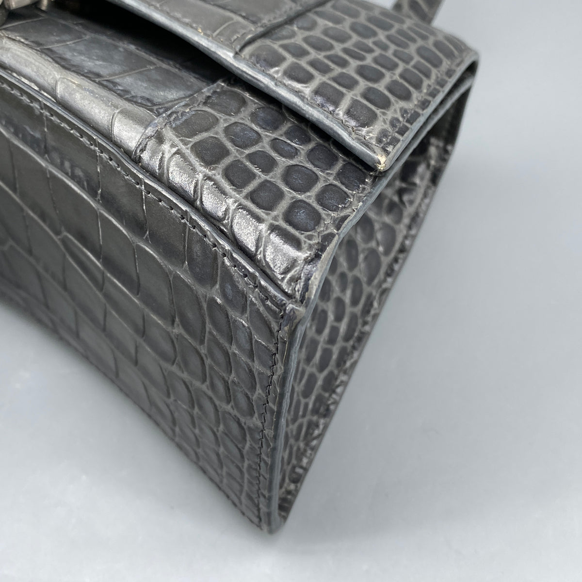 Balenciaga Dark Grey Croc Embossed Leather Hourglass Bag
