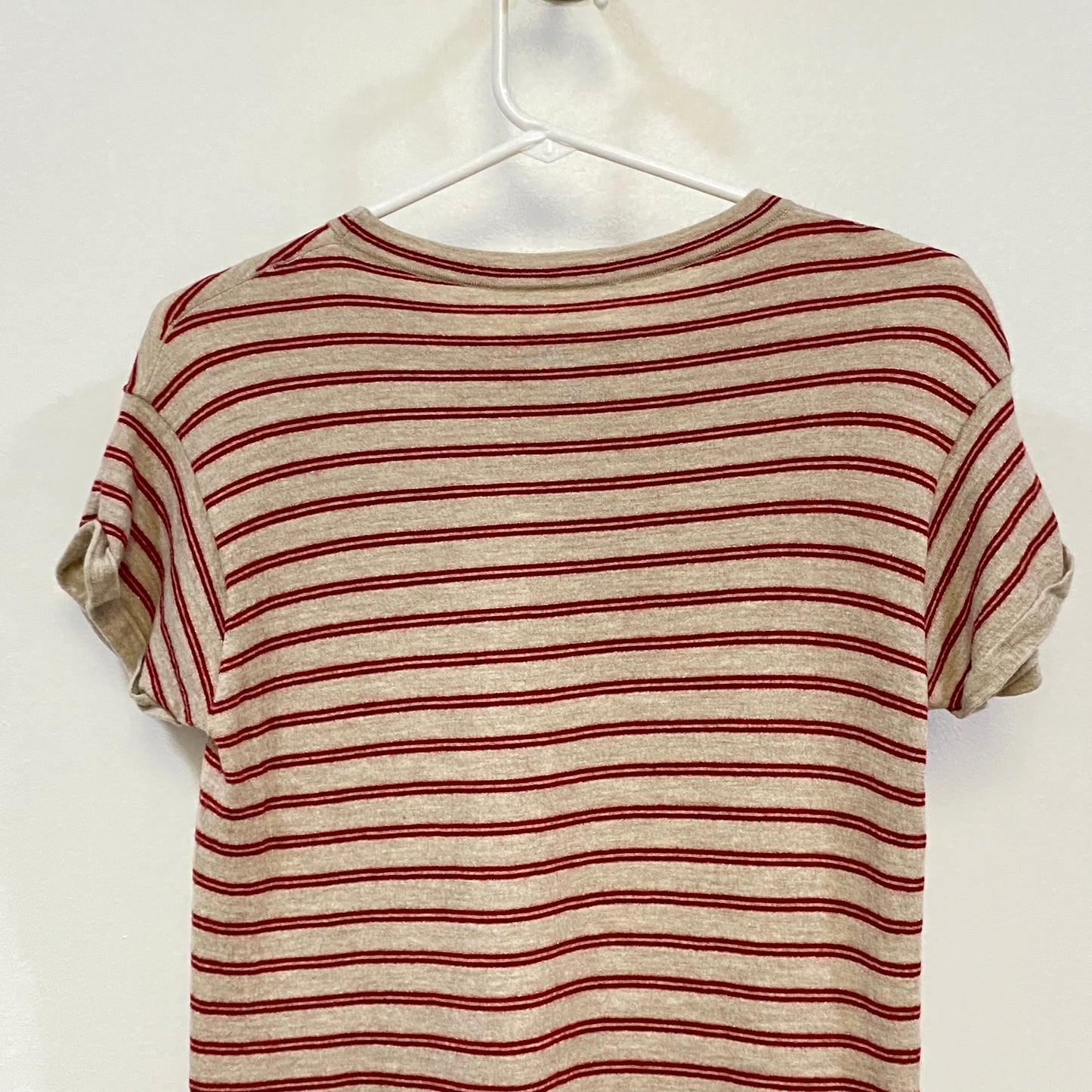 Brunello Cucinelli Grey Red Striped Short Sleeve Knit Top Size S