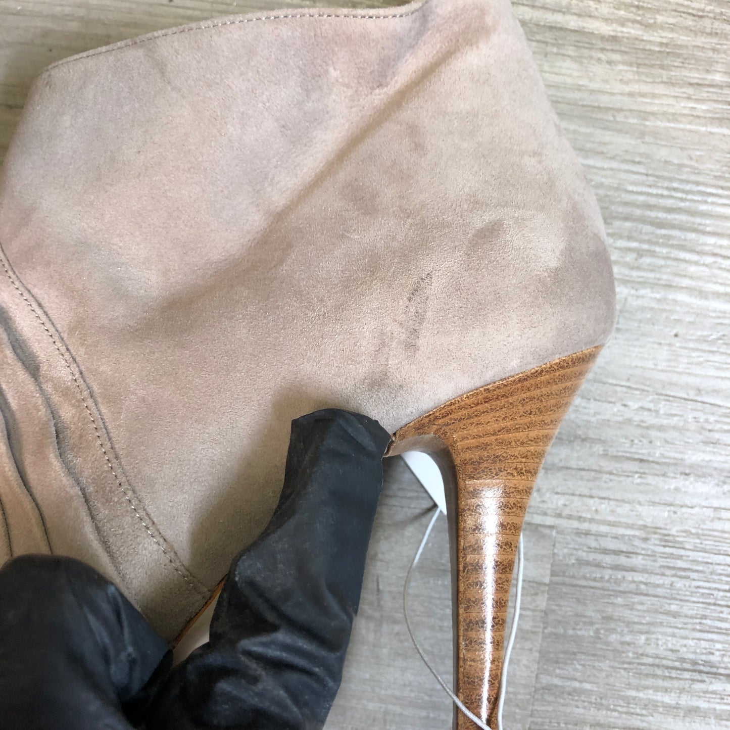 Salvatore Ferragamo Nude Suede Peep Toe Ankle Booties Size 6.5