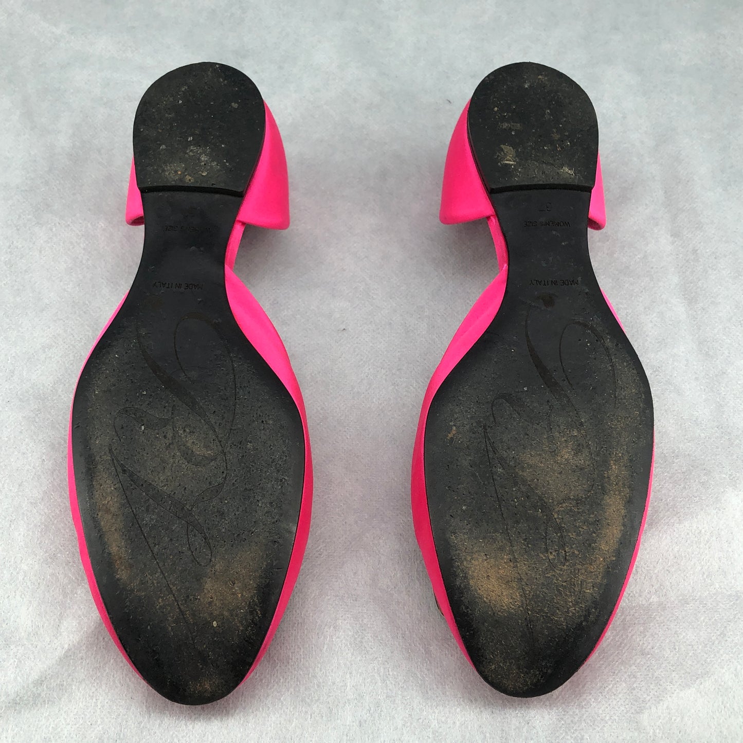 Roger Vivier Hot Pink Satin Crystal Square Buckle D'Orsay Flat Shoes 37