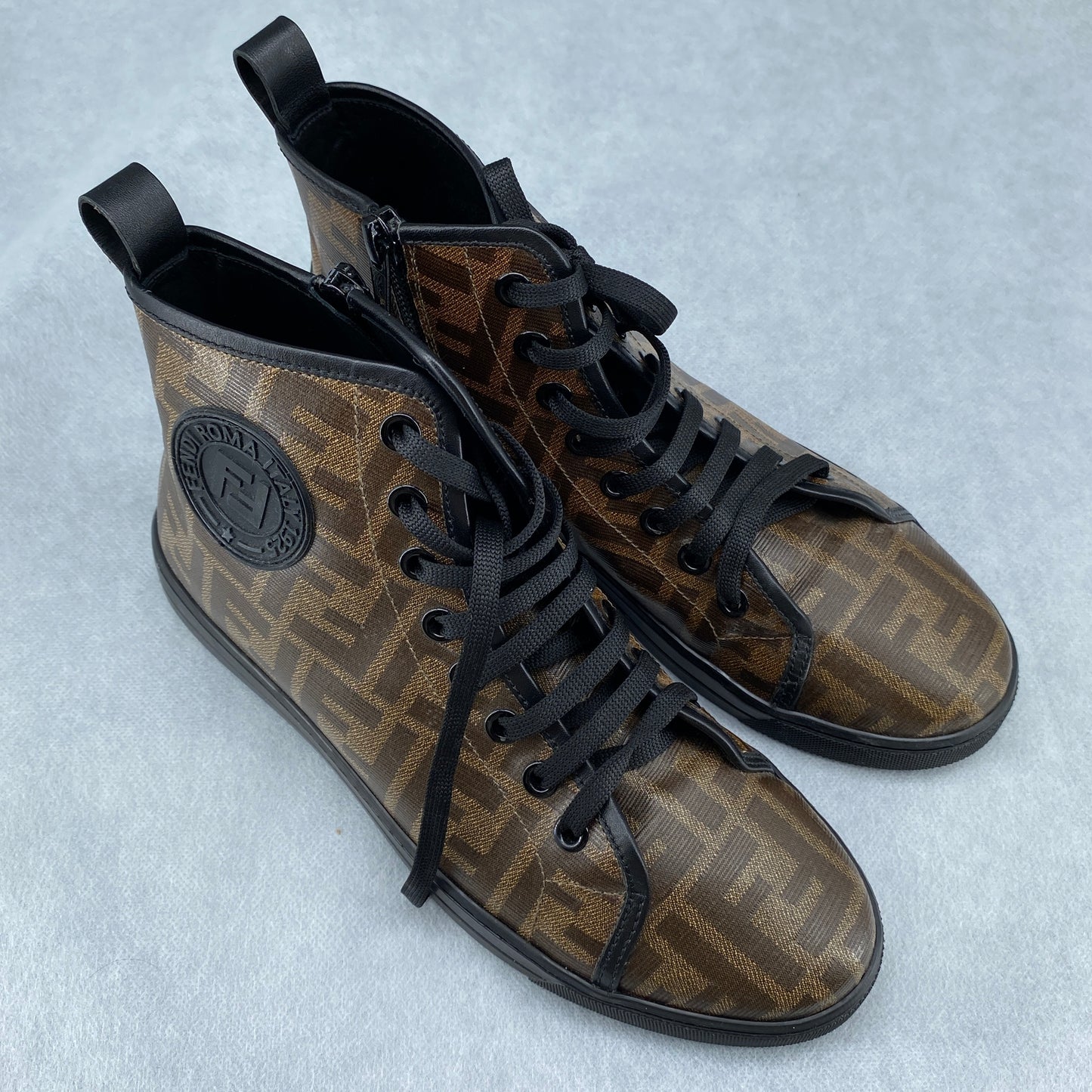 Fendi FF Motif Women High‑Top Sneakers Size 37 brown