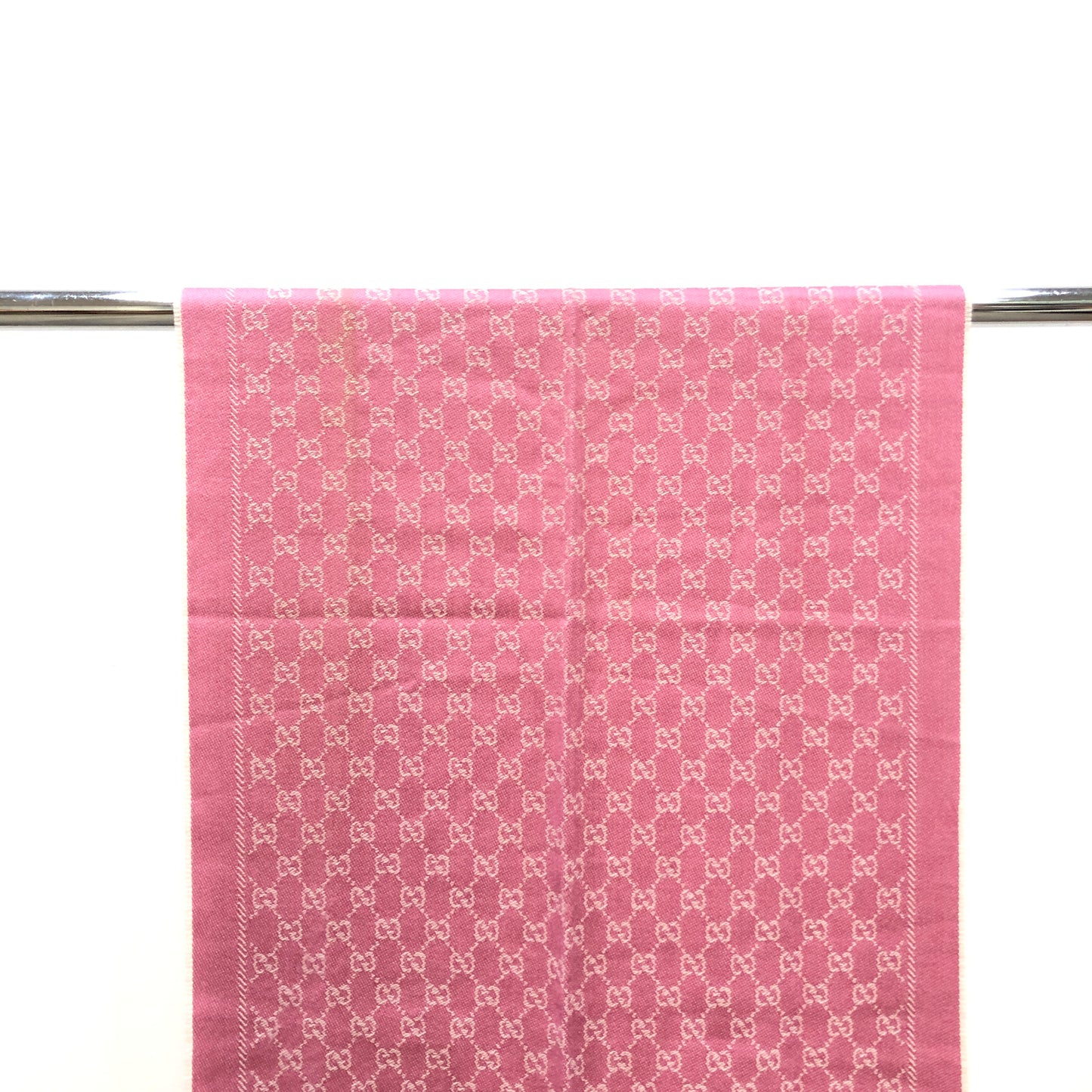 Gucci Pink & Light Pink Allover Pattern Fringed Scarf 180*48 cm